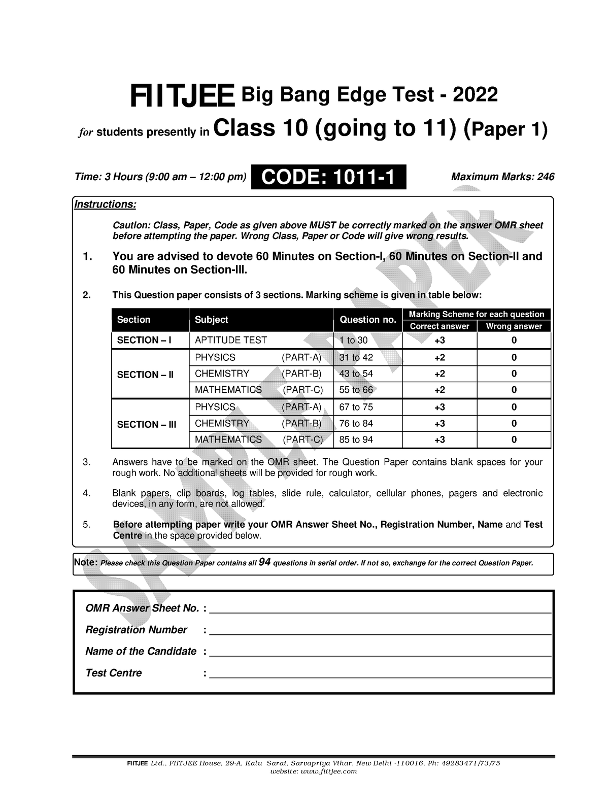 Sample Paper-BBE-2022- Class-X-P1-AT+PCM - FIITJEE Lt D., FIIT JEE ...