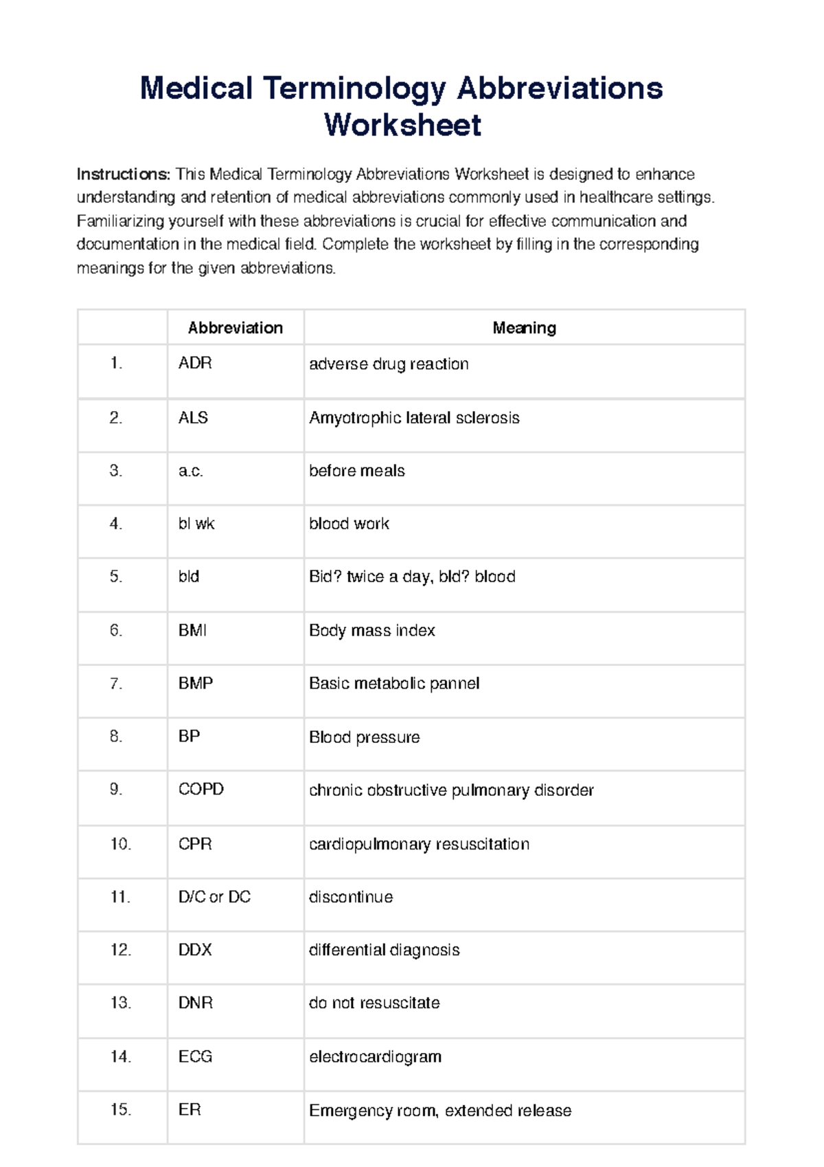 Medical-terminology-abbreviations-worksheet - Medical Terminology ...