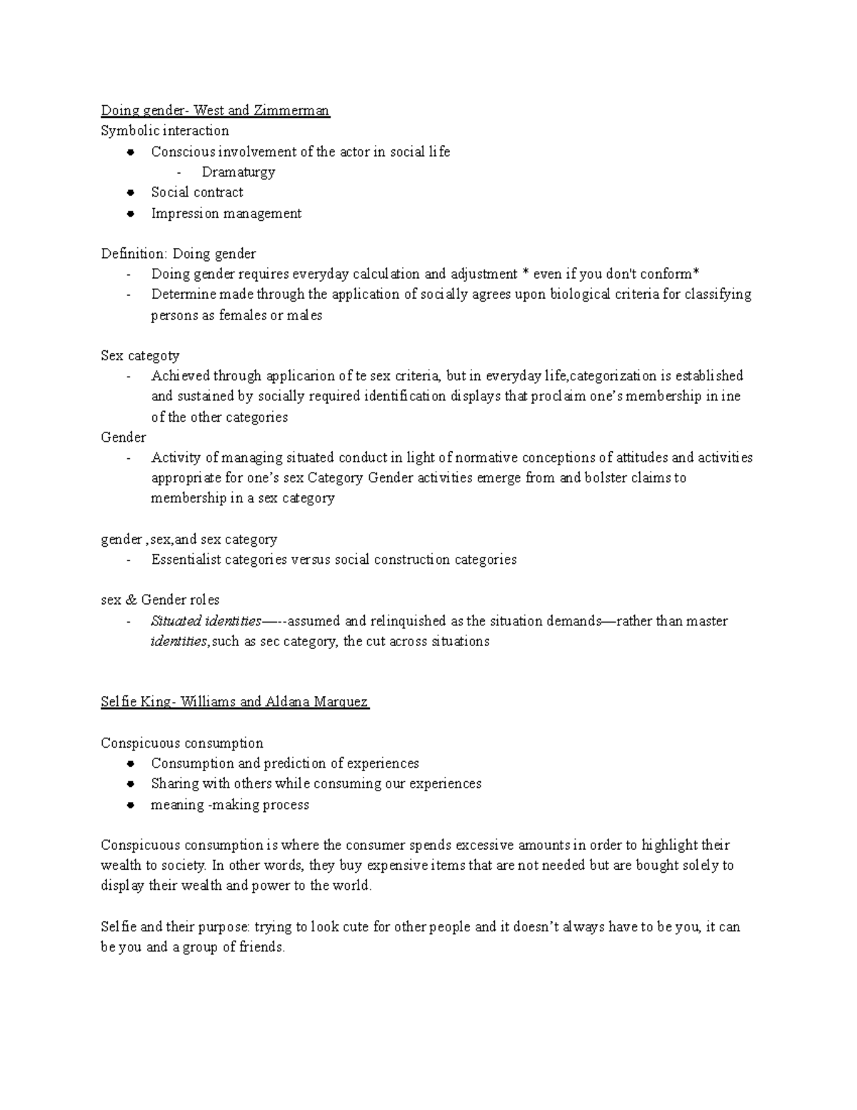 Exam 2 study guide - exam 2 - Doing gender- West and Zimmerman Symbolic ...