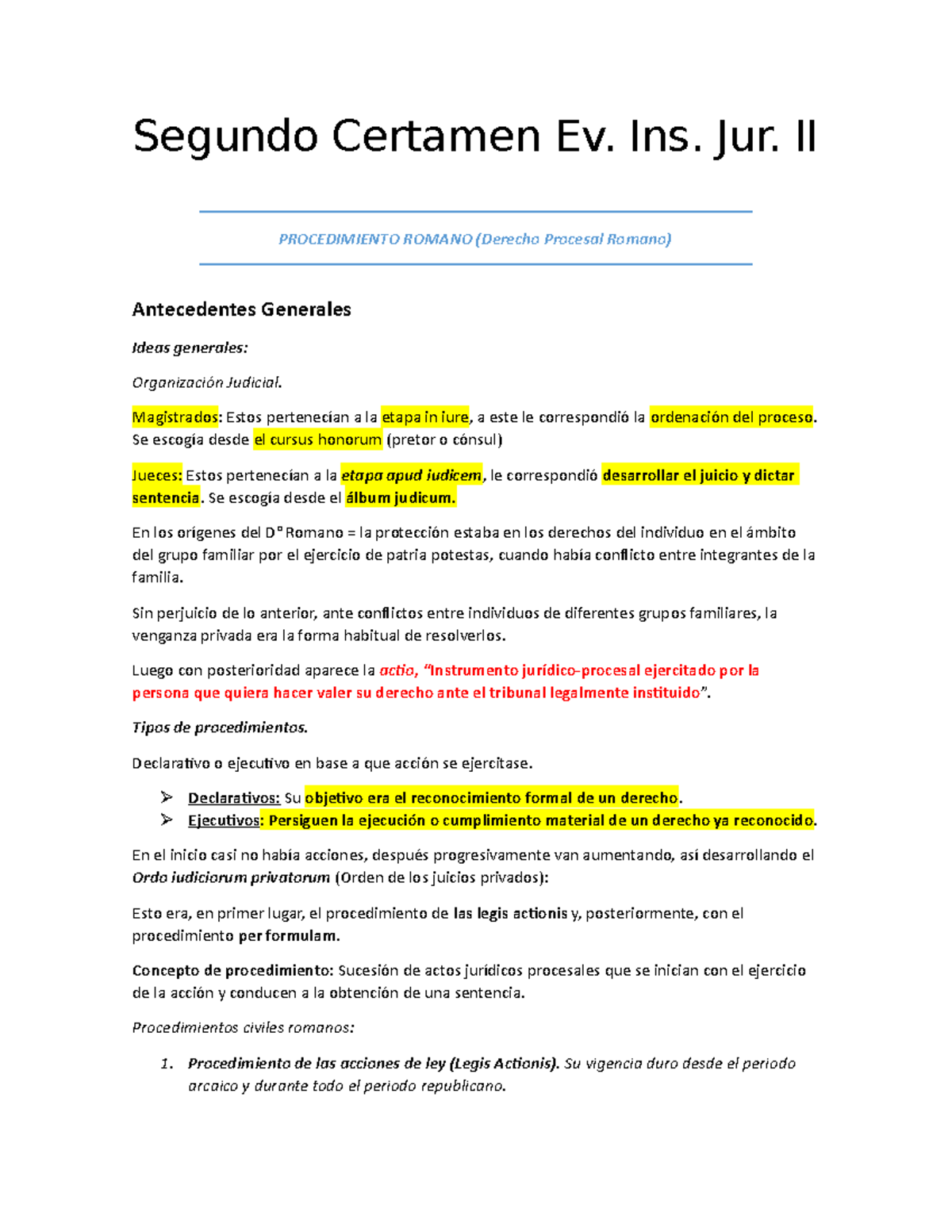 Resumen Procedimiento Romano no tan resumido - Segundo Certamen Ev. Ins ...