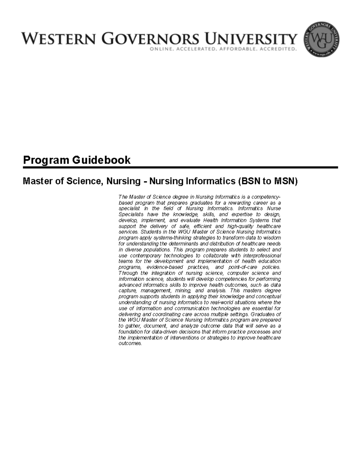 Program guide - Program Guidebook Master of Science, Nursing Nursing ...