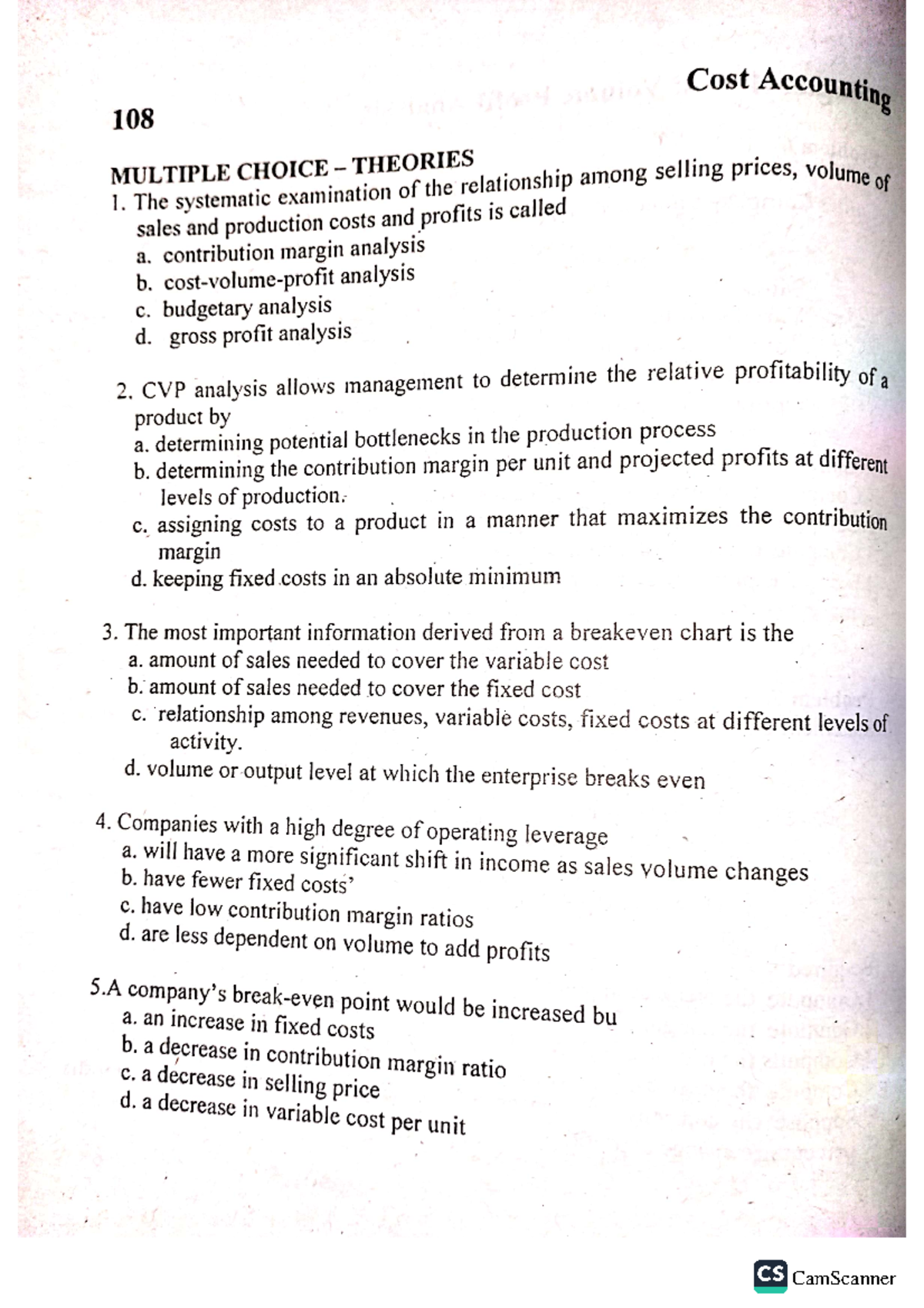 Chapter 4 Multiple Choice - Theories - Cost Accounting and Control ...