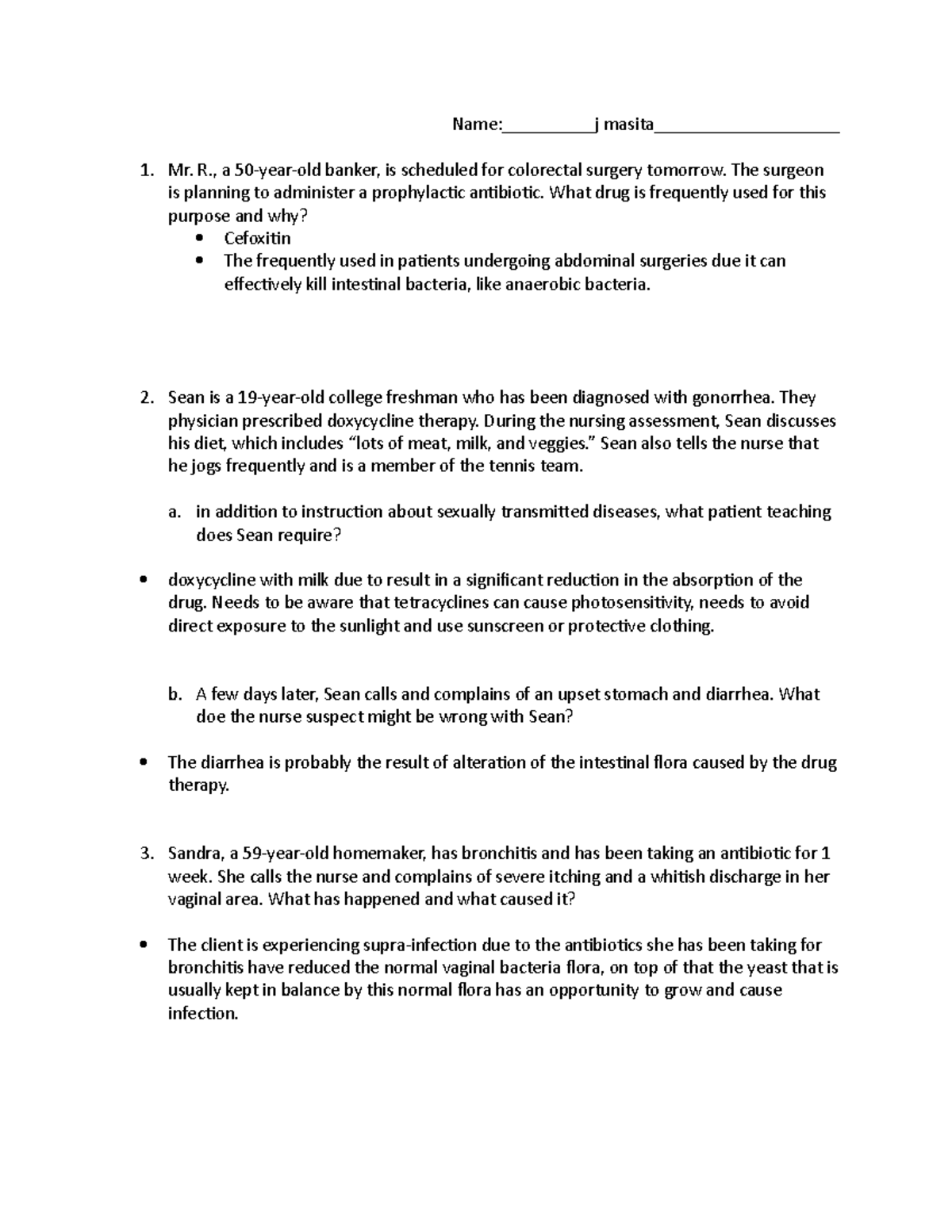 Antibiotic Class activity - Name:j masita__________ Mr. R., a 50-year ...