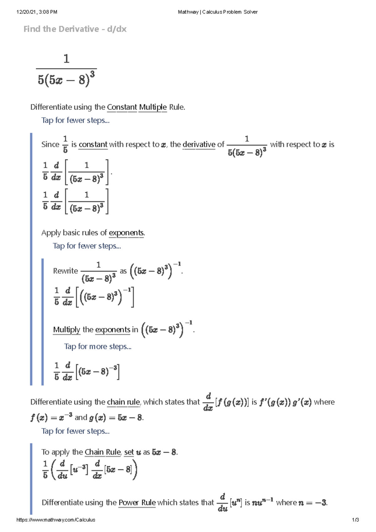 Chain Rule - 12/20/21, 3:08 PM Mathway | Calculus Problem Solver ...