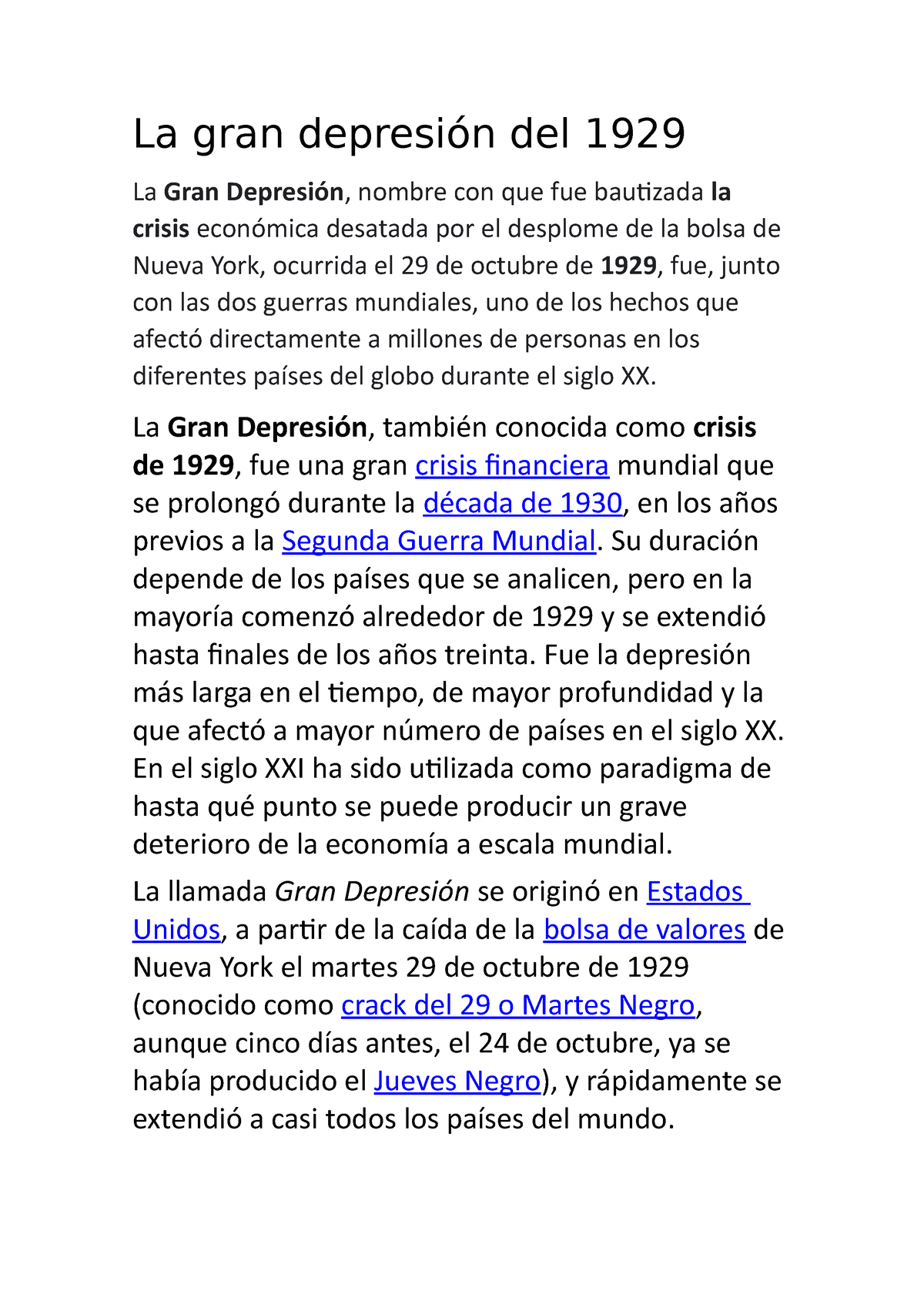 La gran depresion de 1929 La gran depresión del 1929 La Gran