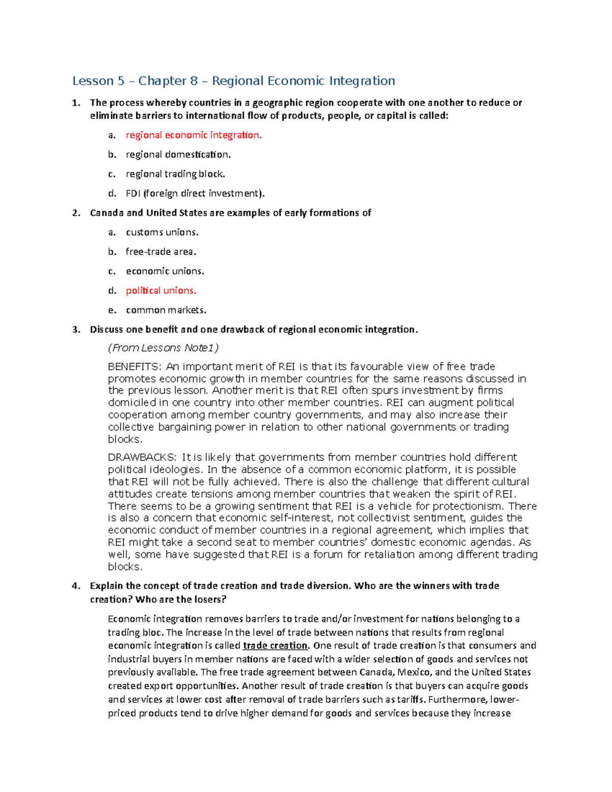 Lesson 5 - Lecture notes 5 - Lesson 5 – Chapter 8 – Regional Economic ...