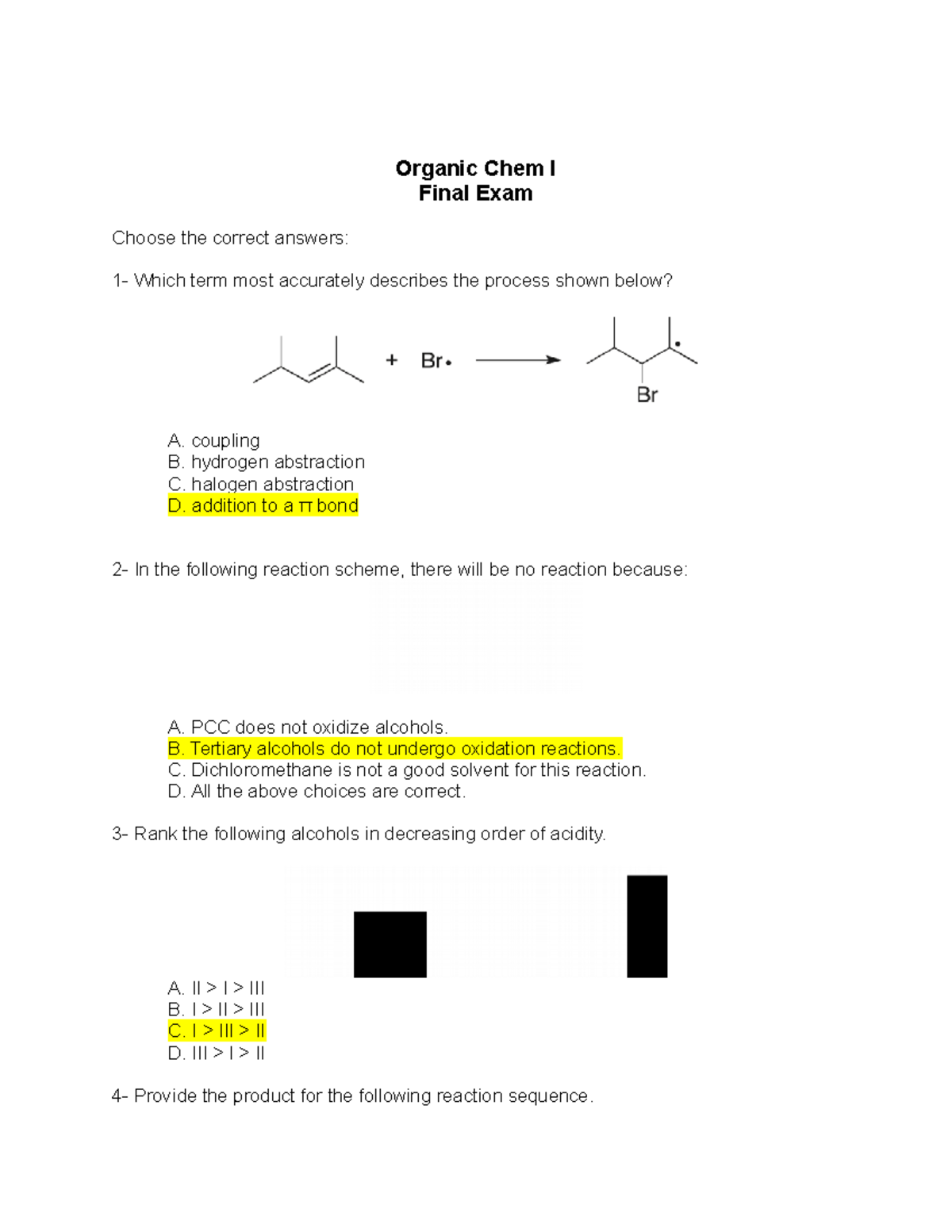 Organic Chemistry Exam 1 - Organic Chem I Final Exam Choose The Correct ...