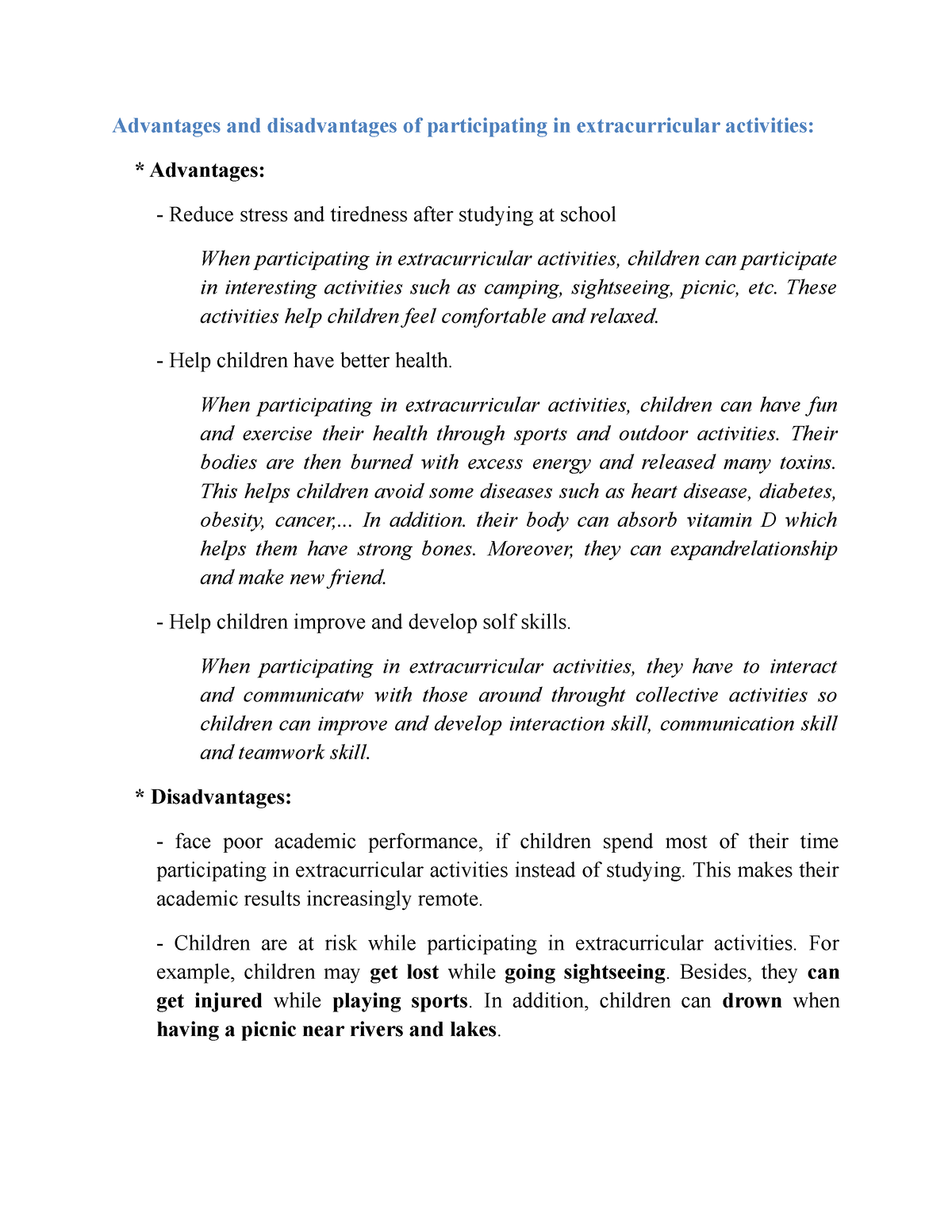 disadvantages of extracurricular activities essay