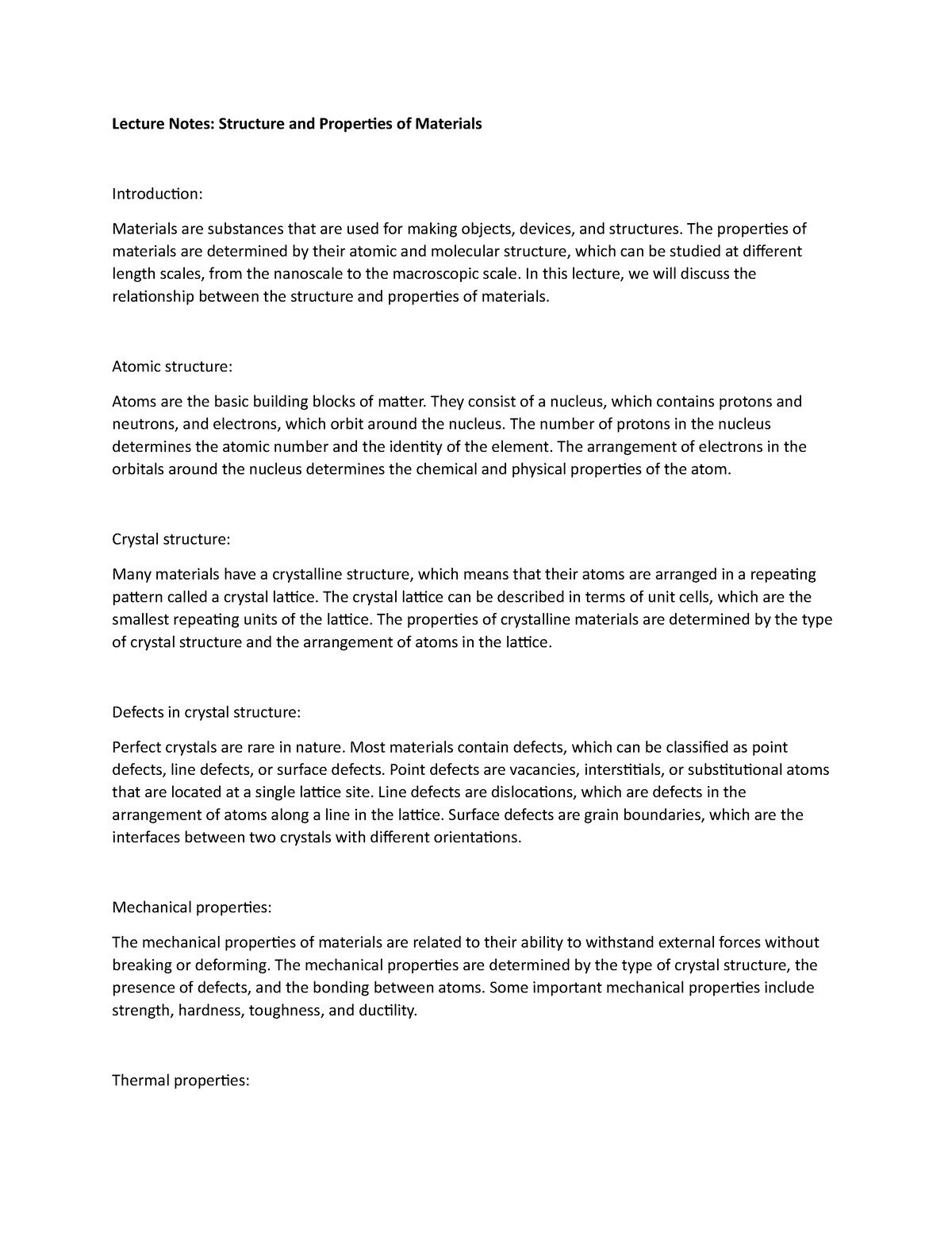 Lecture Notes: Structure And Properties Of Materials - Lecture Notes ...