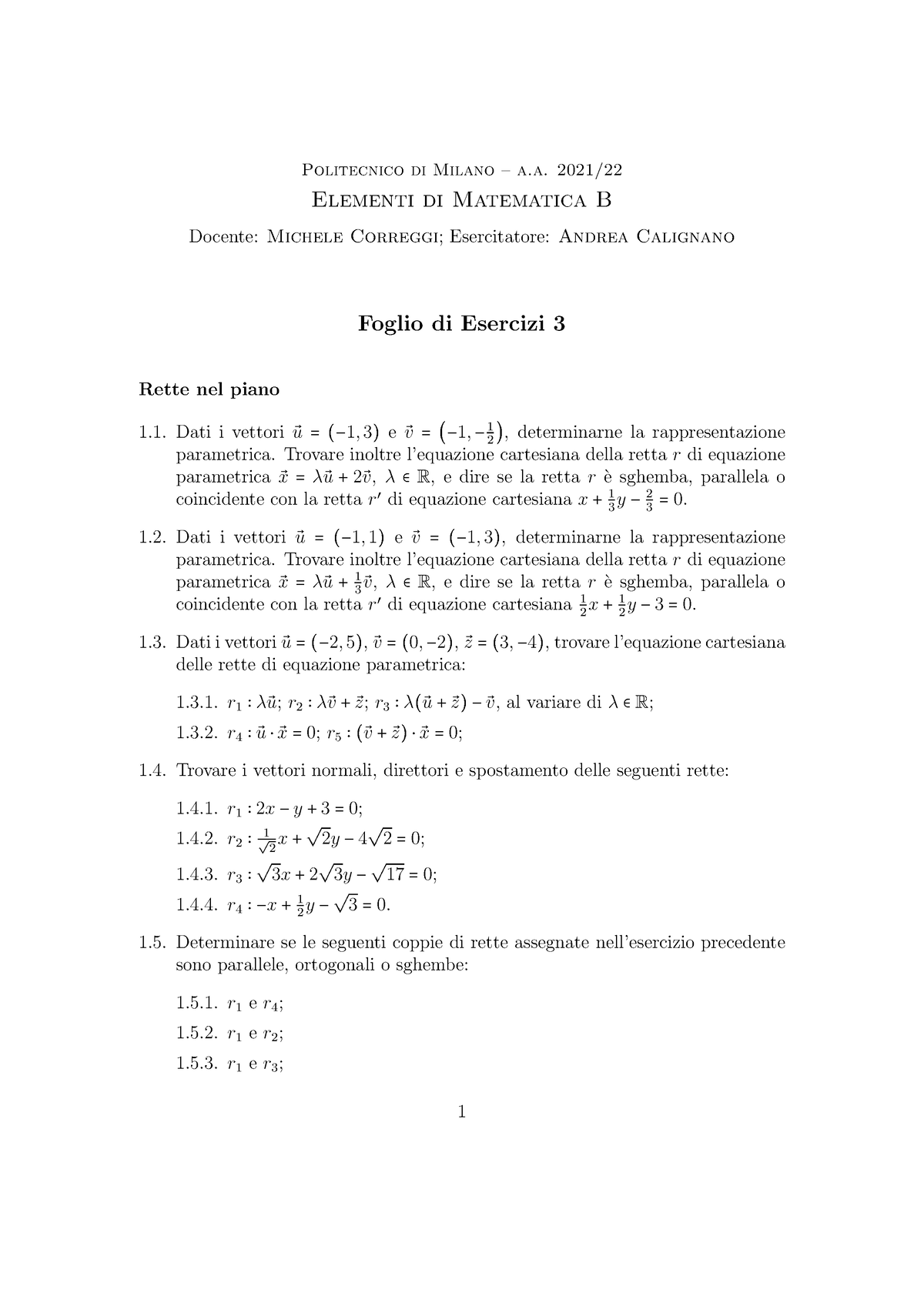 Foglio Di Esercizi 3 (soluzioni) - Politecnico Di Milano – A. 2021 ...