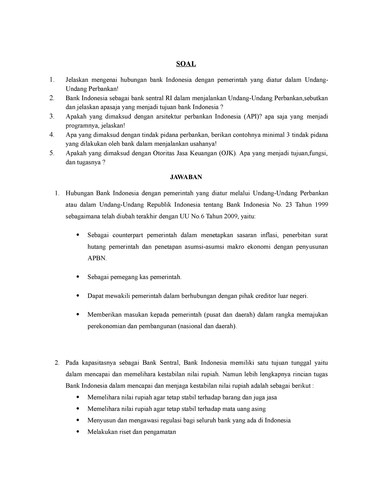 Hukum Perbankan - SOAL 1. Jelaskan Mengenai Hubungan Bank Indonesia ...