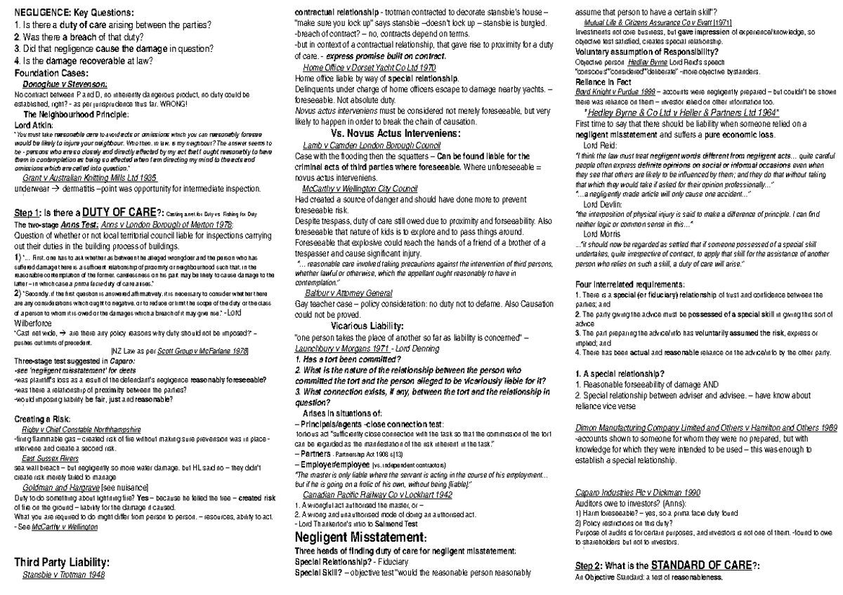 semester-1-torts-notes-negligence-key-questions-1-is-there-a-duty
