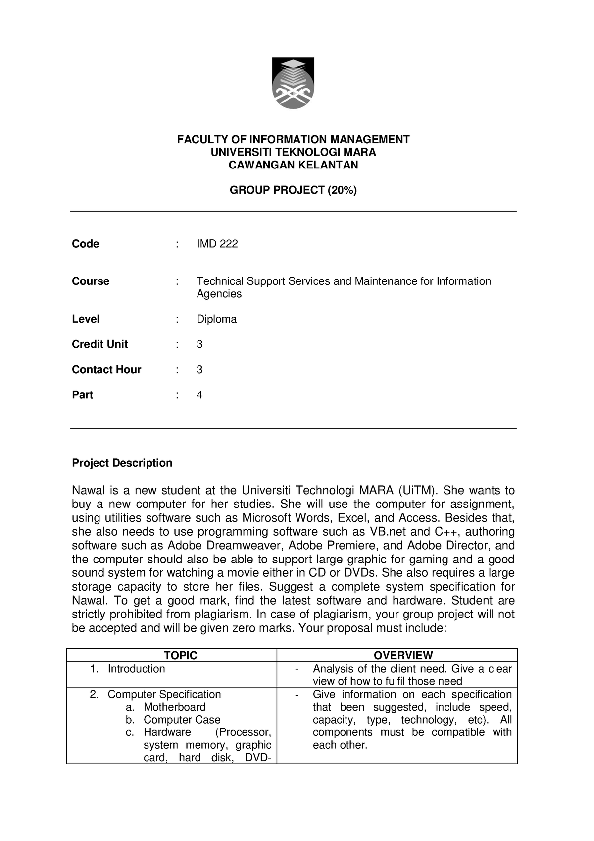 Group Project and Rubric - FACULTY OF INFORMATION MANAGEMENT UNIVERSITI ...