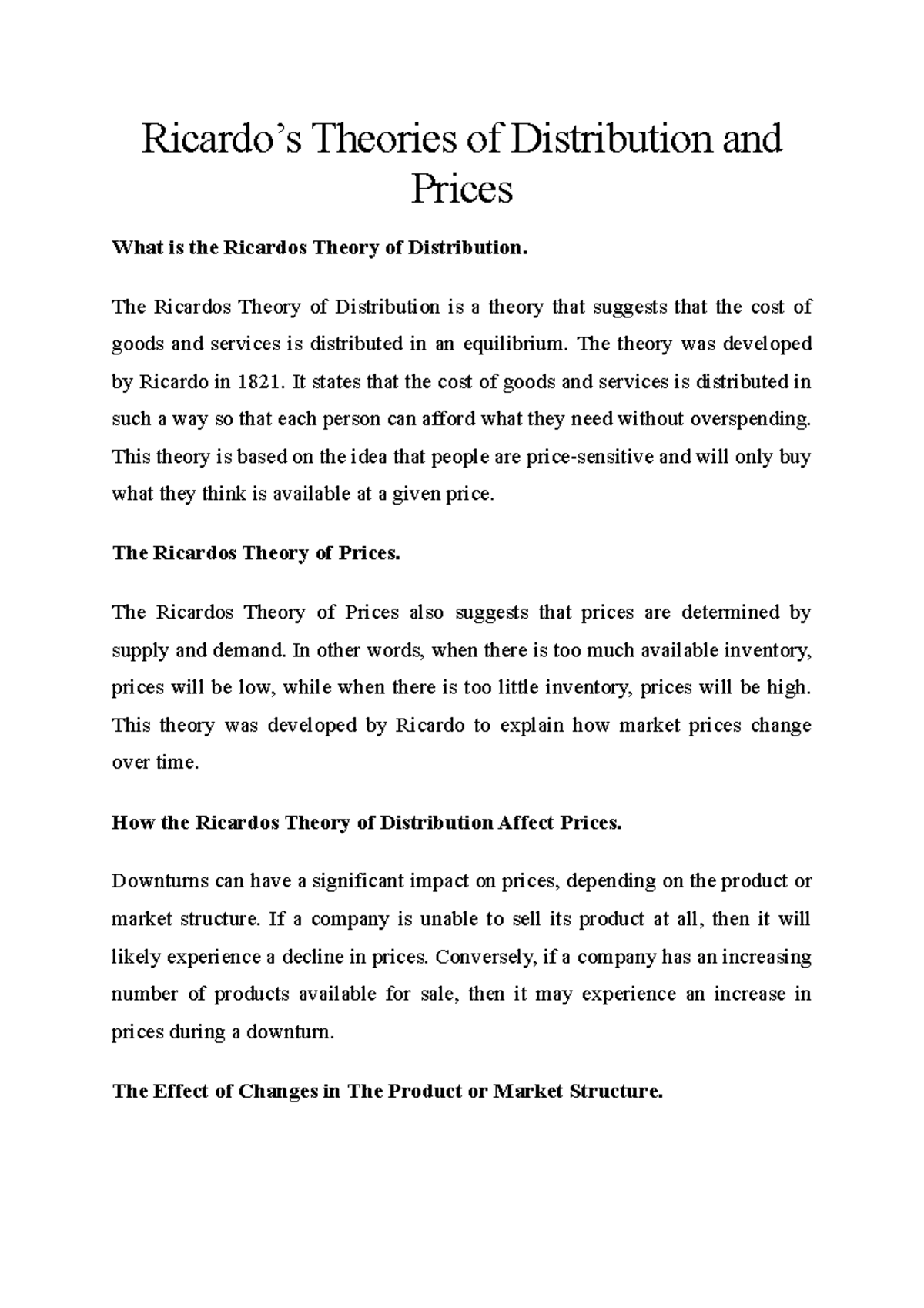 Ricardo’s Theories of Distribution and Prices - Ricardo’s Theories of ...