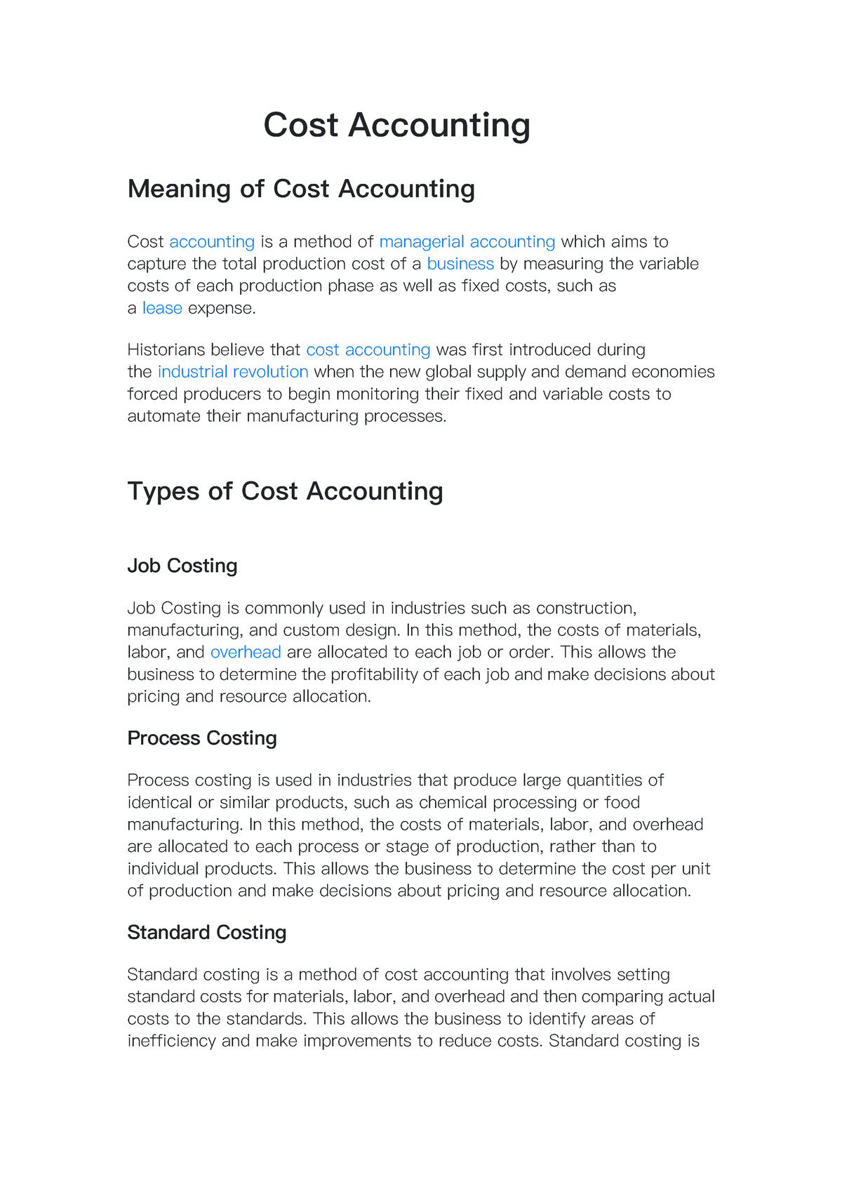 cost accounting essay definition