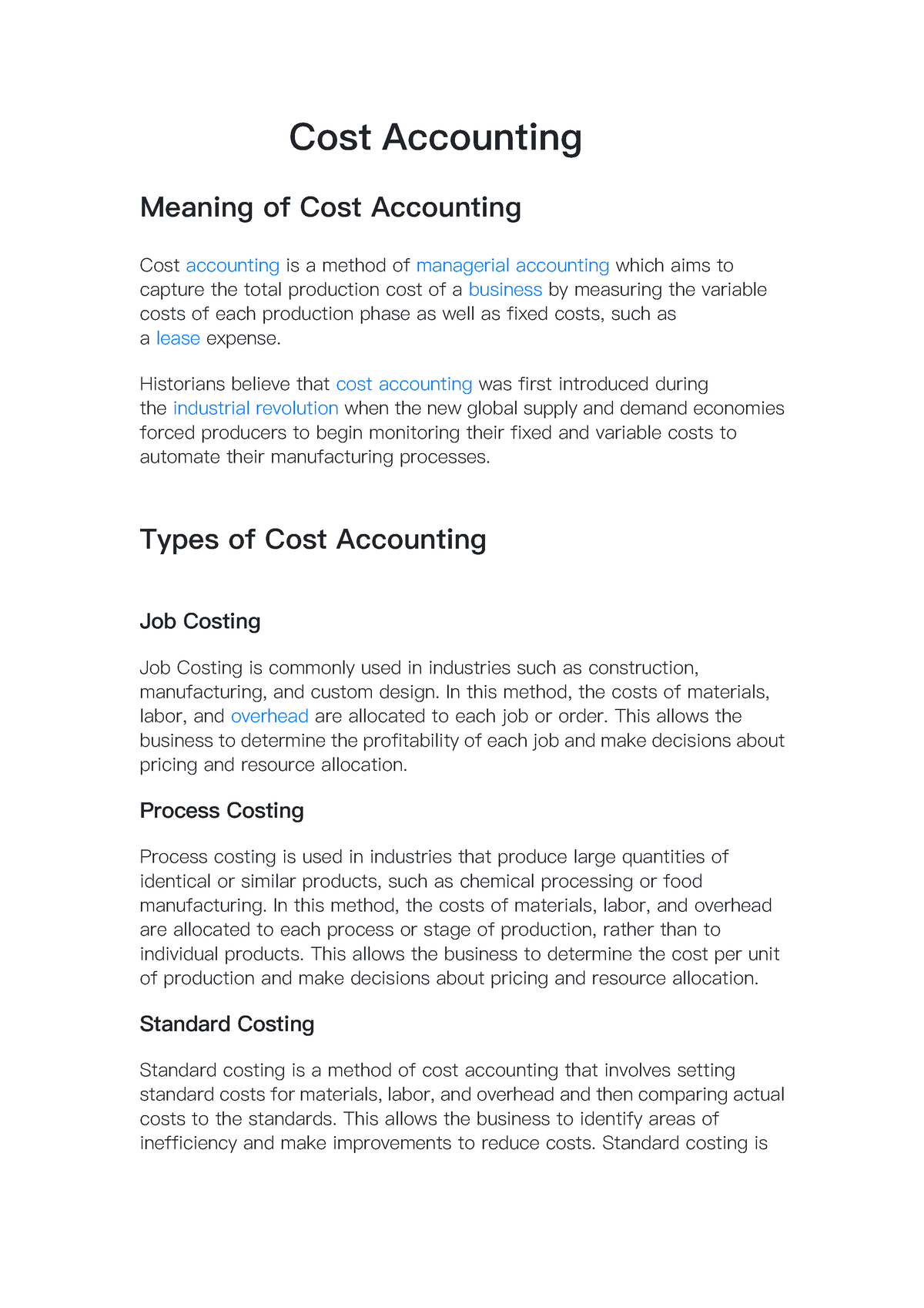 Cost Accounting Essay-Meaning, Types, Importance, Advantages And ...