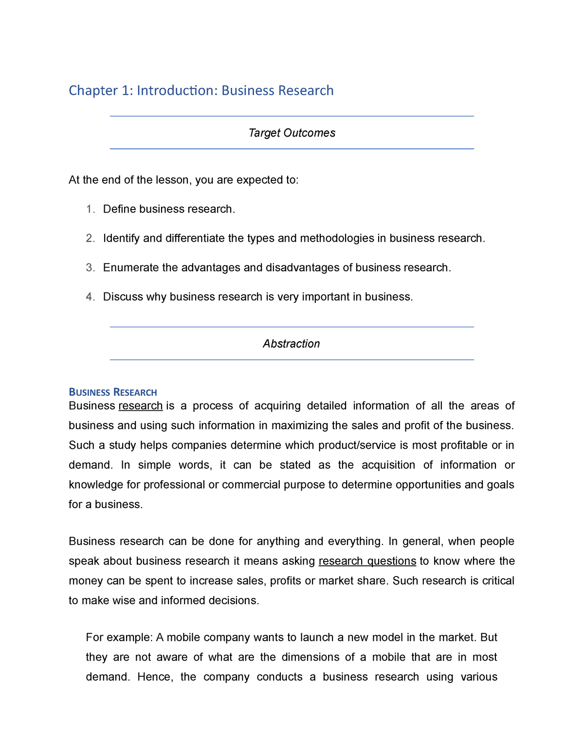 business research chapter 1 example