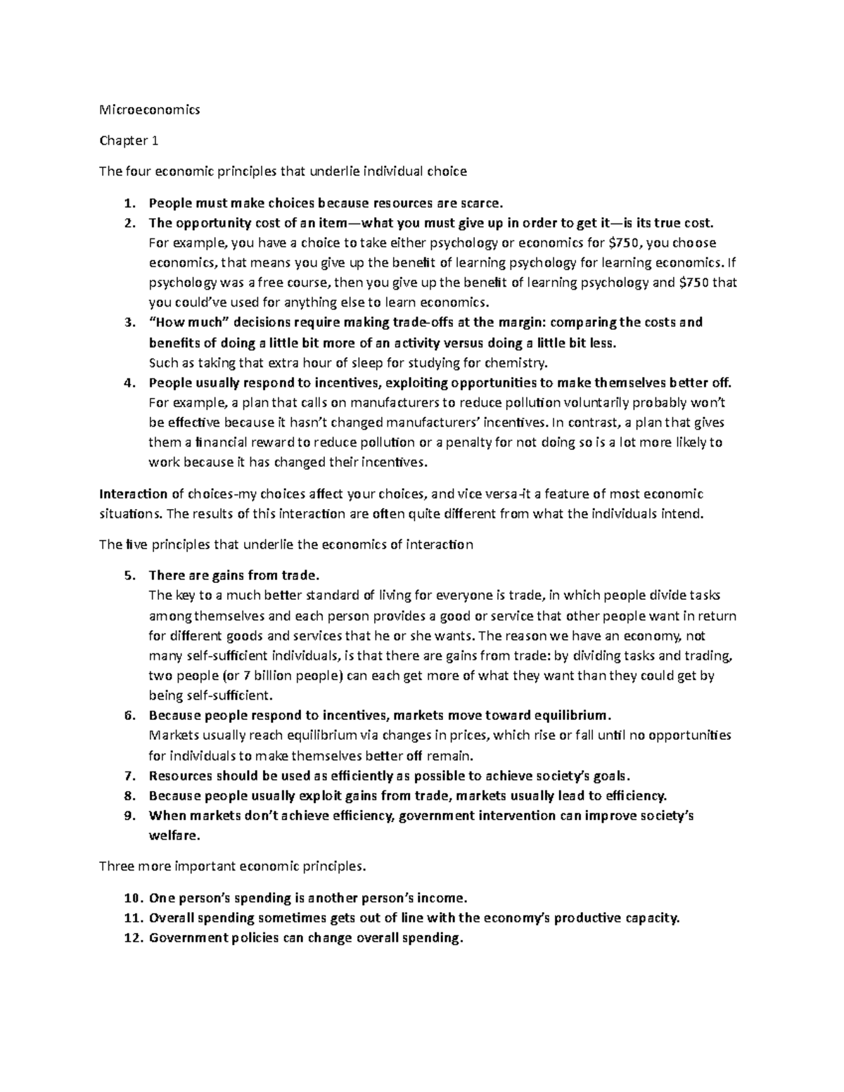 Midterm Notes - Summary Microeconomics - Microeconomics Chapter 1 The ...