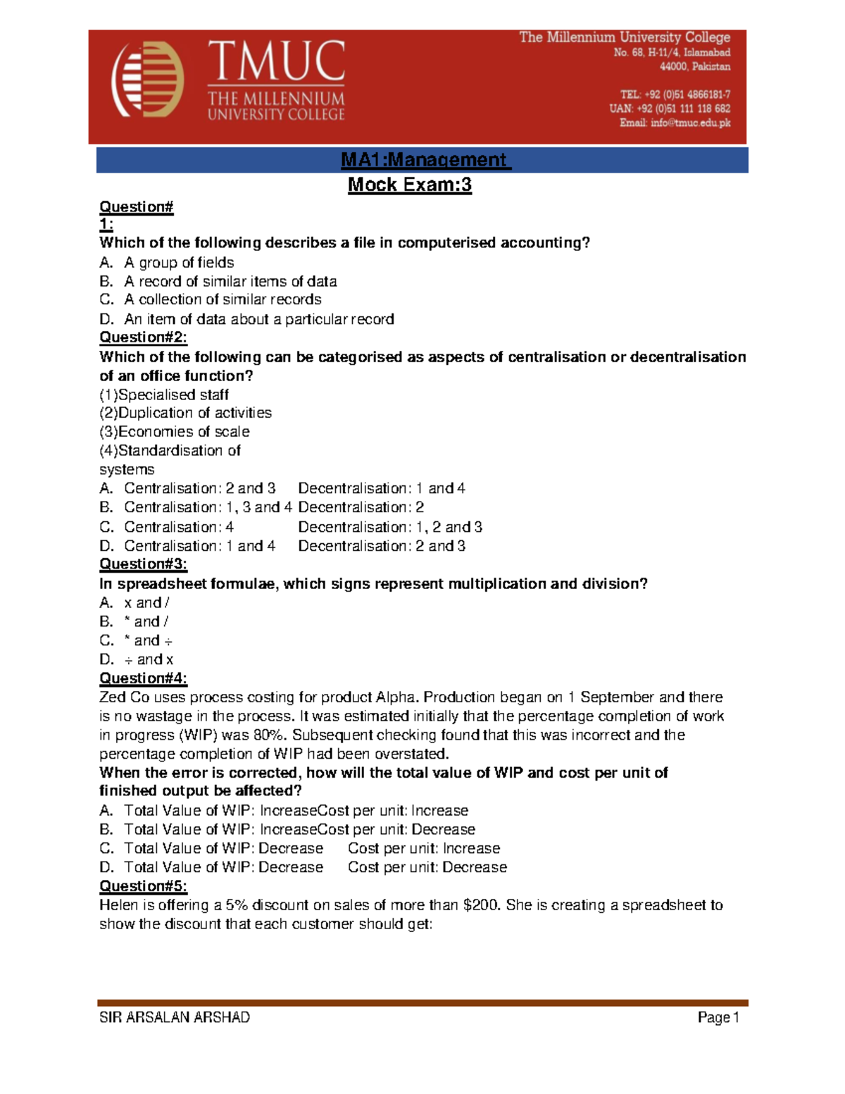 MA1 Mock Exam 3-1 - Question# 1: Mock Exam: Which Of The Following ...