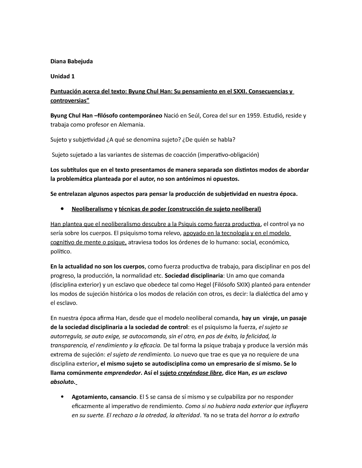 Puntuación y preguntas texto HAN - Diana Babejuda Unidad 1 Puntuación ...