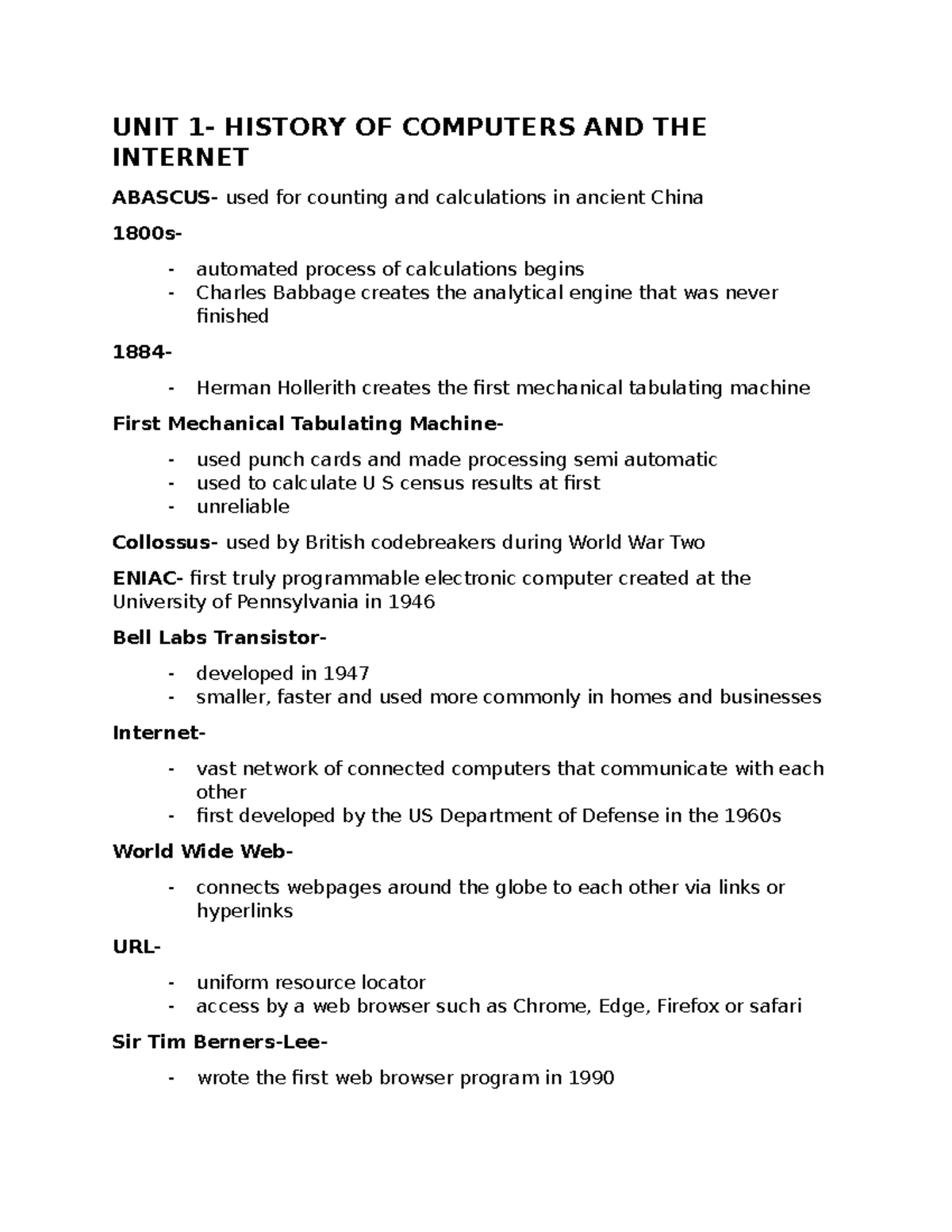 UNIT 1 history of computers UNIT 1 HISTORY OF COMPUTERS AND THE ABASCUS used for