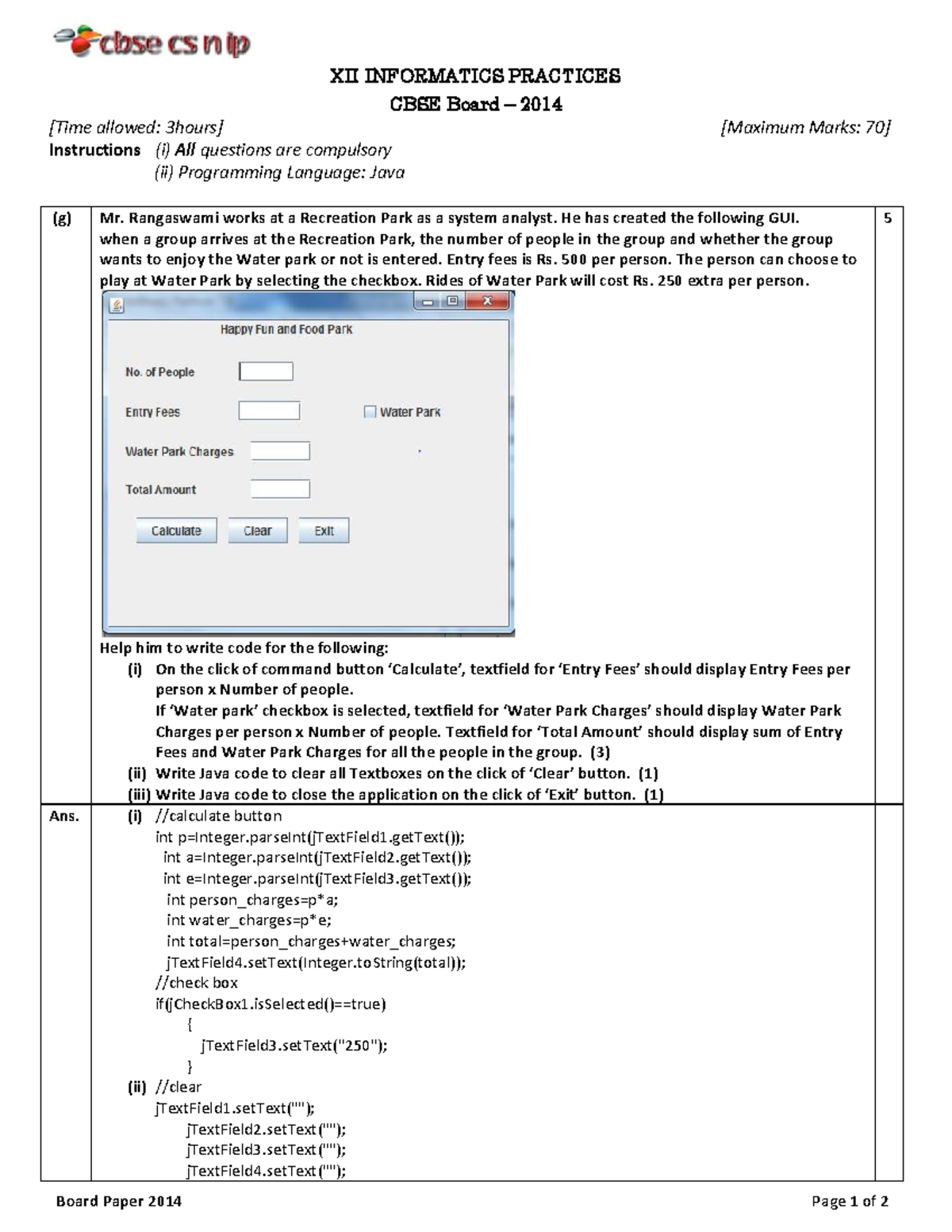 XII IP 2014 with Solution 2 - Board Paper 2014 Page 1 of 2 XII ...