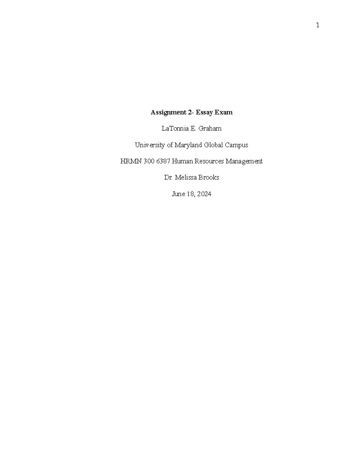 HRMN 300 Assignment 2-Essay Exam-2024-Revision - Assignment 2- Essay ...
