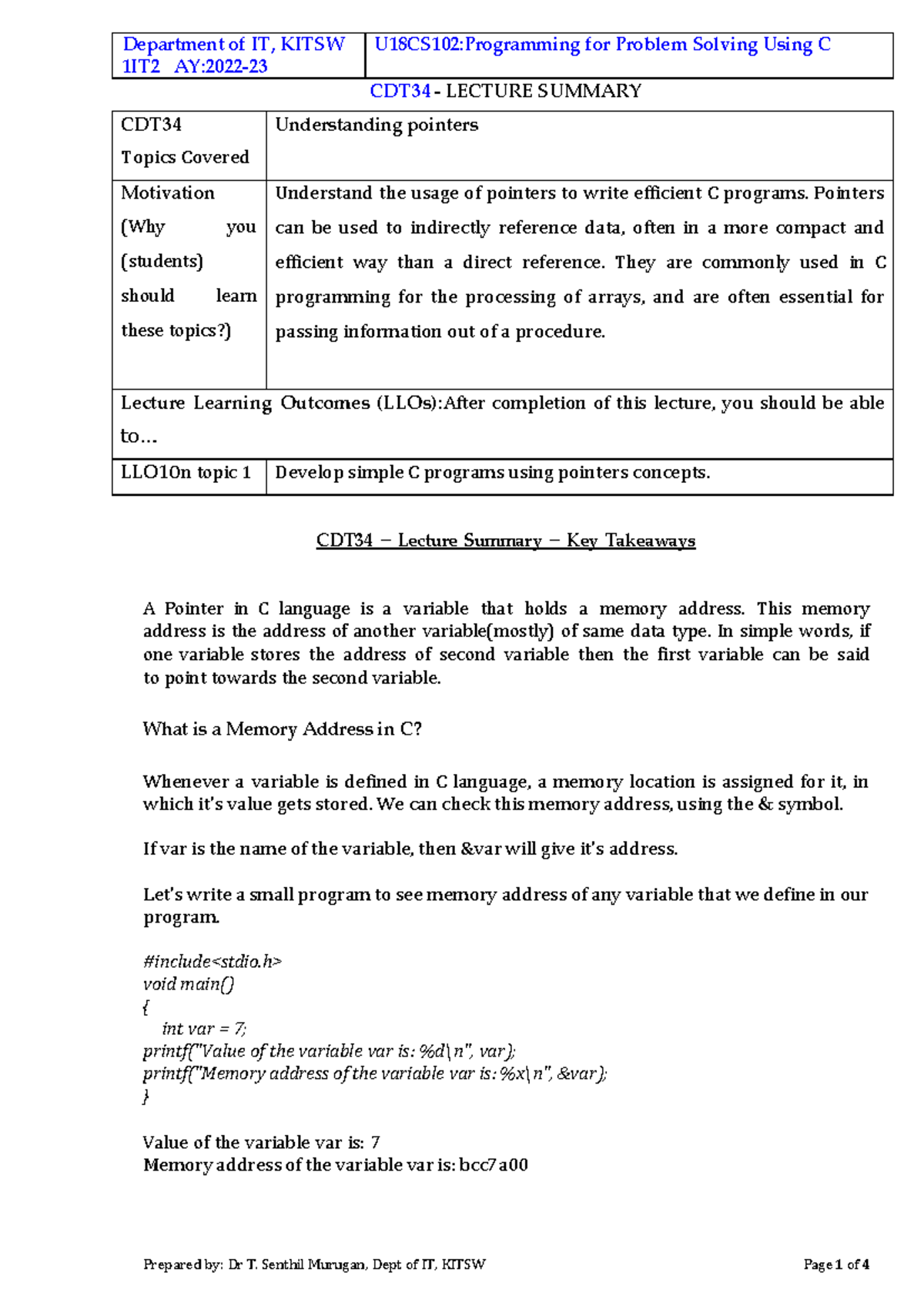 CDT34 Summary - Important topic in c language part 34 - 1IT2 AY:2022 ...