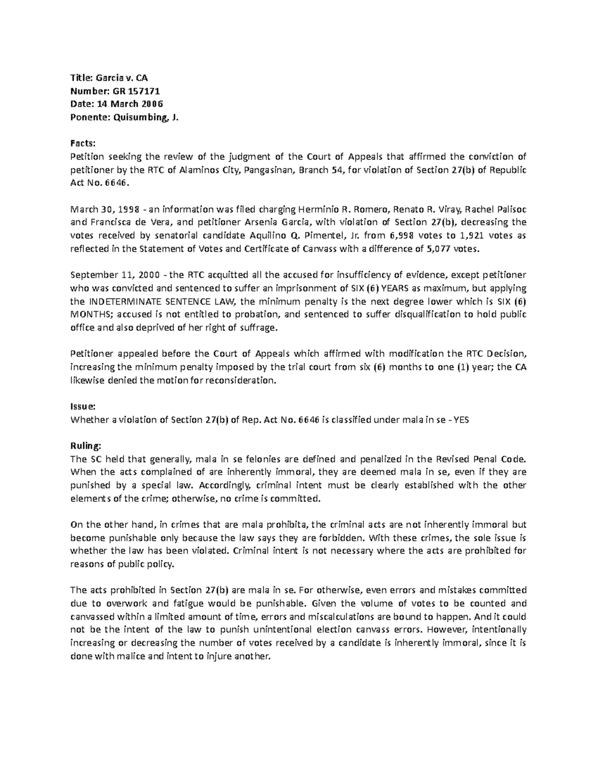 Garcia v CA Number GR 157171