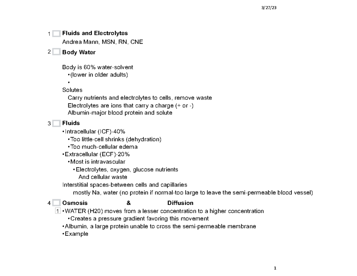 324 Synthesis Fluids and Electrolytes 2023 3/27/ 1 Fluids and