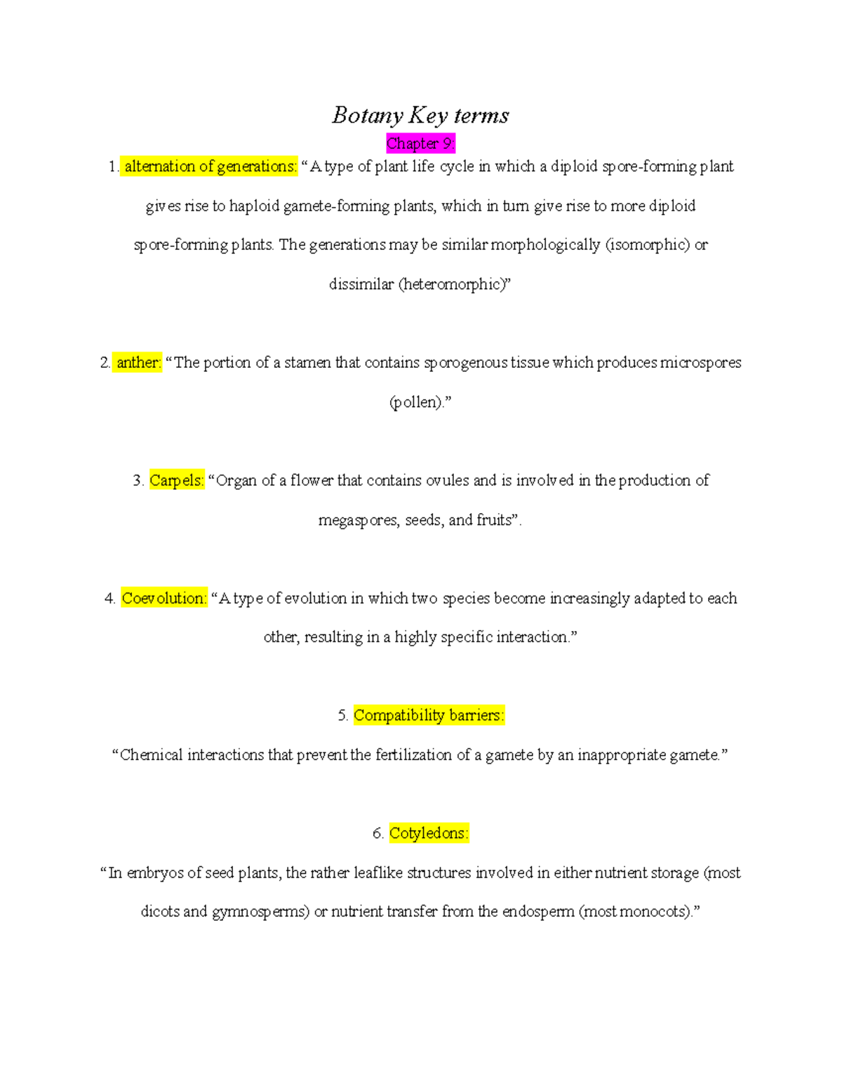 Botany important terms Botany Key terms Chapter 9 alternation of
