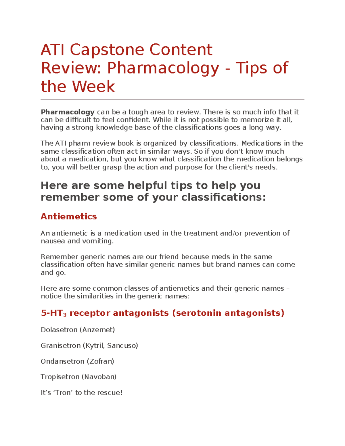 Pharm weekly tip notes for captsone ati ati capstone content review