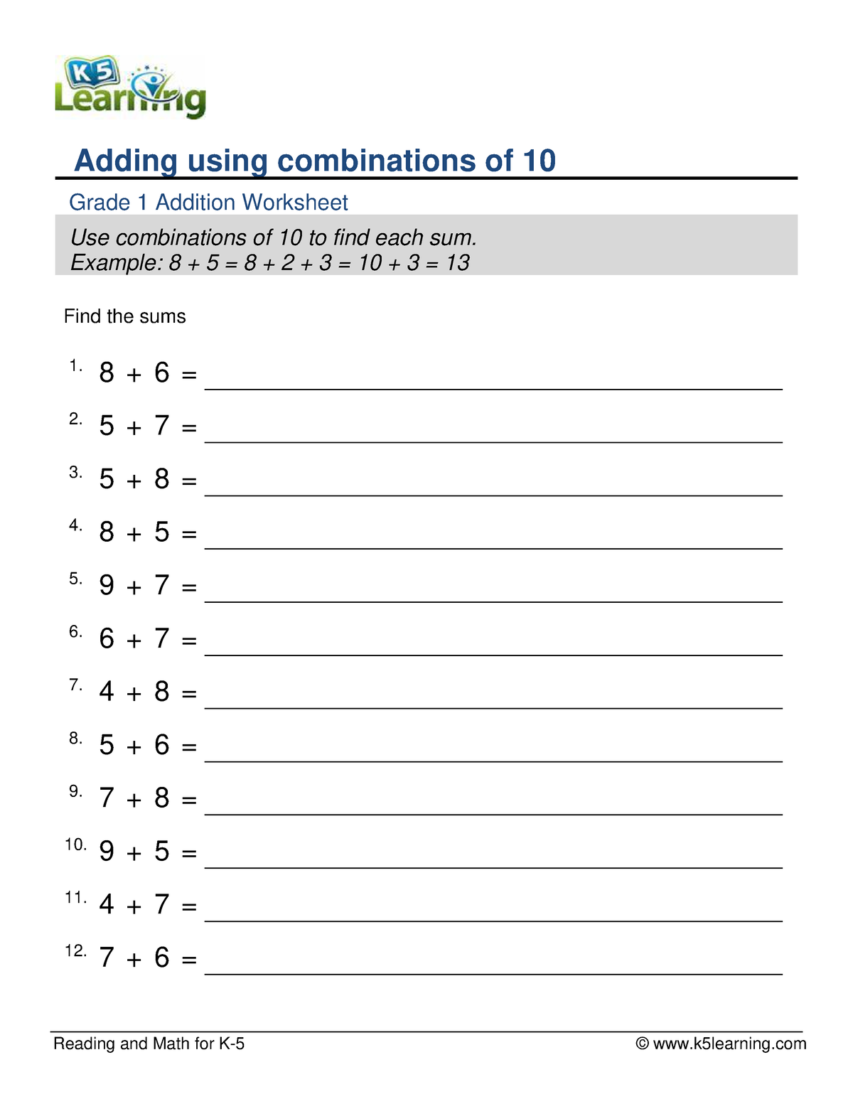 Grade 1 adding combinations of ten a - Studocu