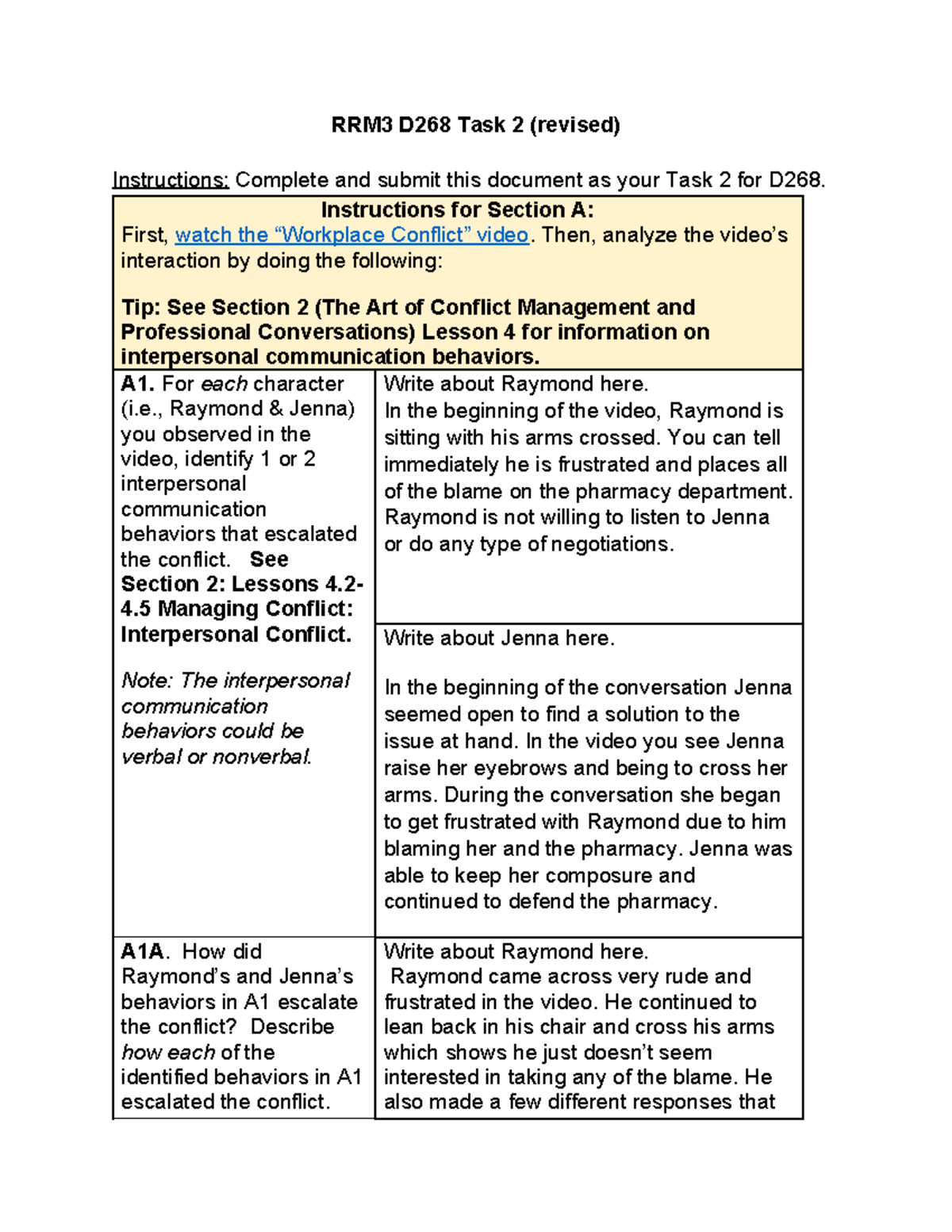 Task 2 Revision - RRM3 D268 Task 2 (revised) Instructions: Complete And ...