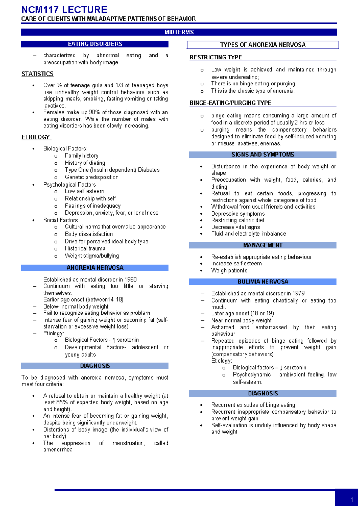 NCM 117 - CARE OF CLIENTS WITH MALADAPTIVE PATTERNS OF BEHAVIOR ...