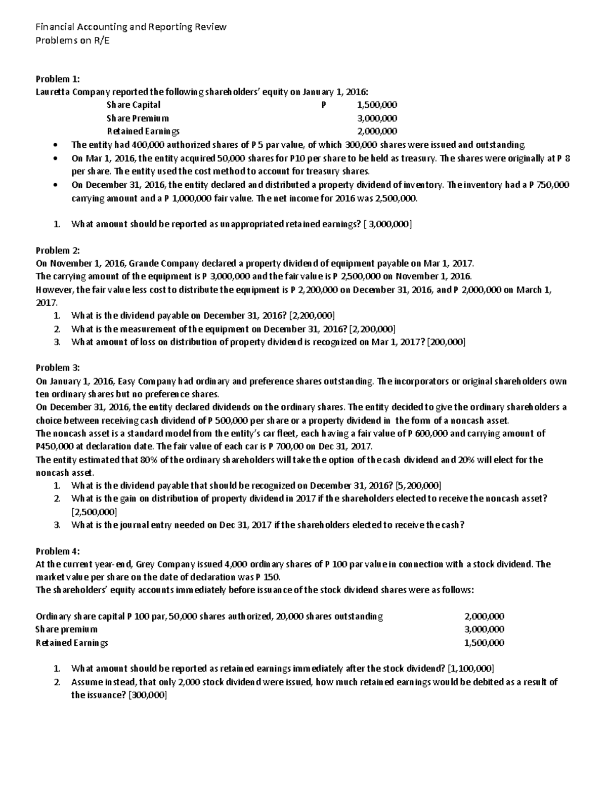 retained earnings problems pdf reti - Financial Accounting and ...