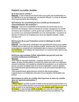 Chapitre 9 Synthese Chapitre 9 Le Controle Synthese Q1 A Quoi Sert Le Controle Reponse Il Studocu