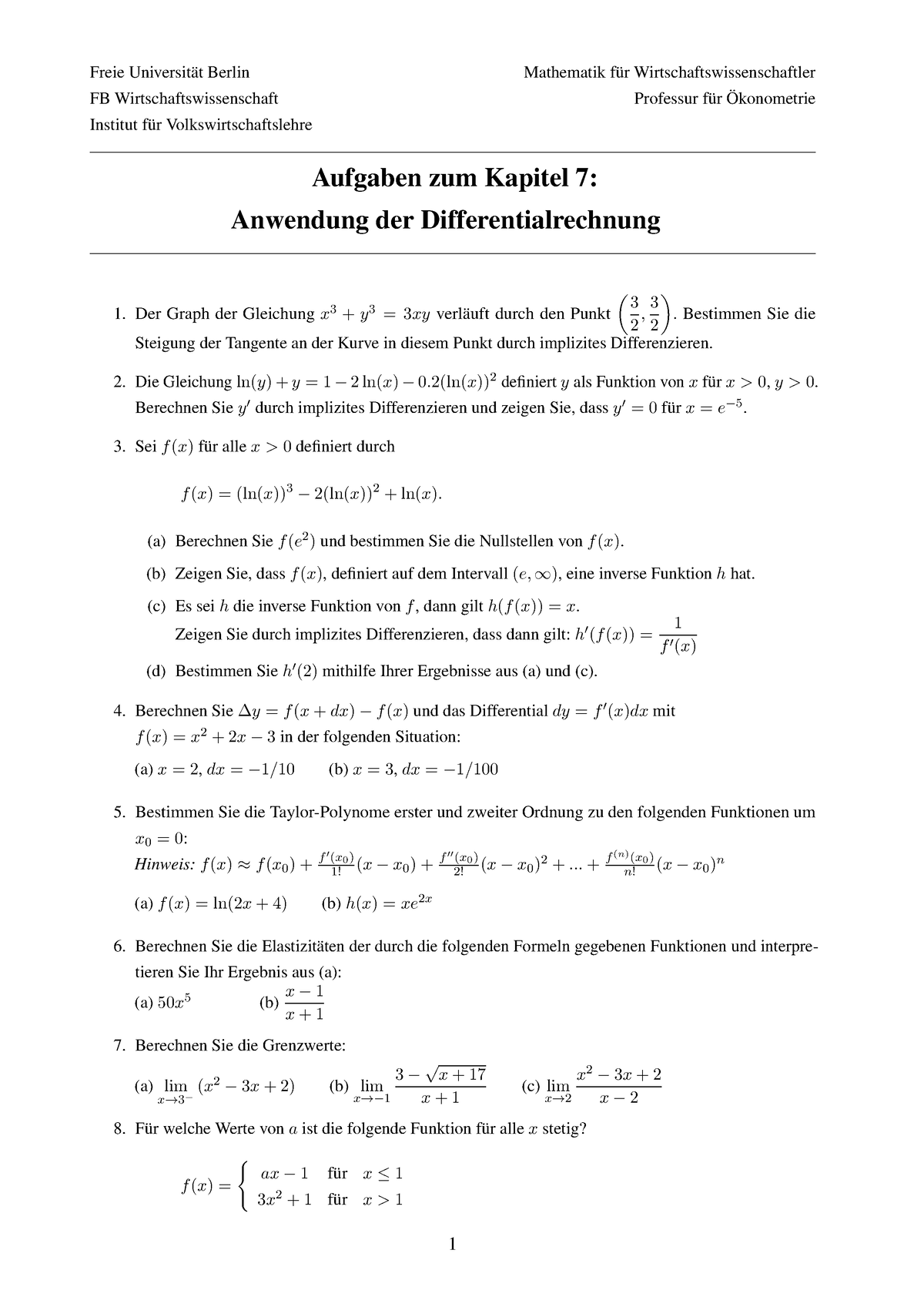 Aufgaben Kapitel 7 - Wintersemester - Freie Universität Berlin ...