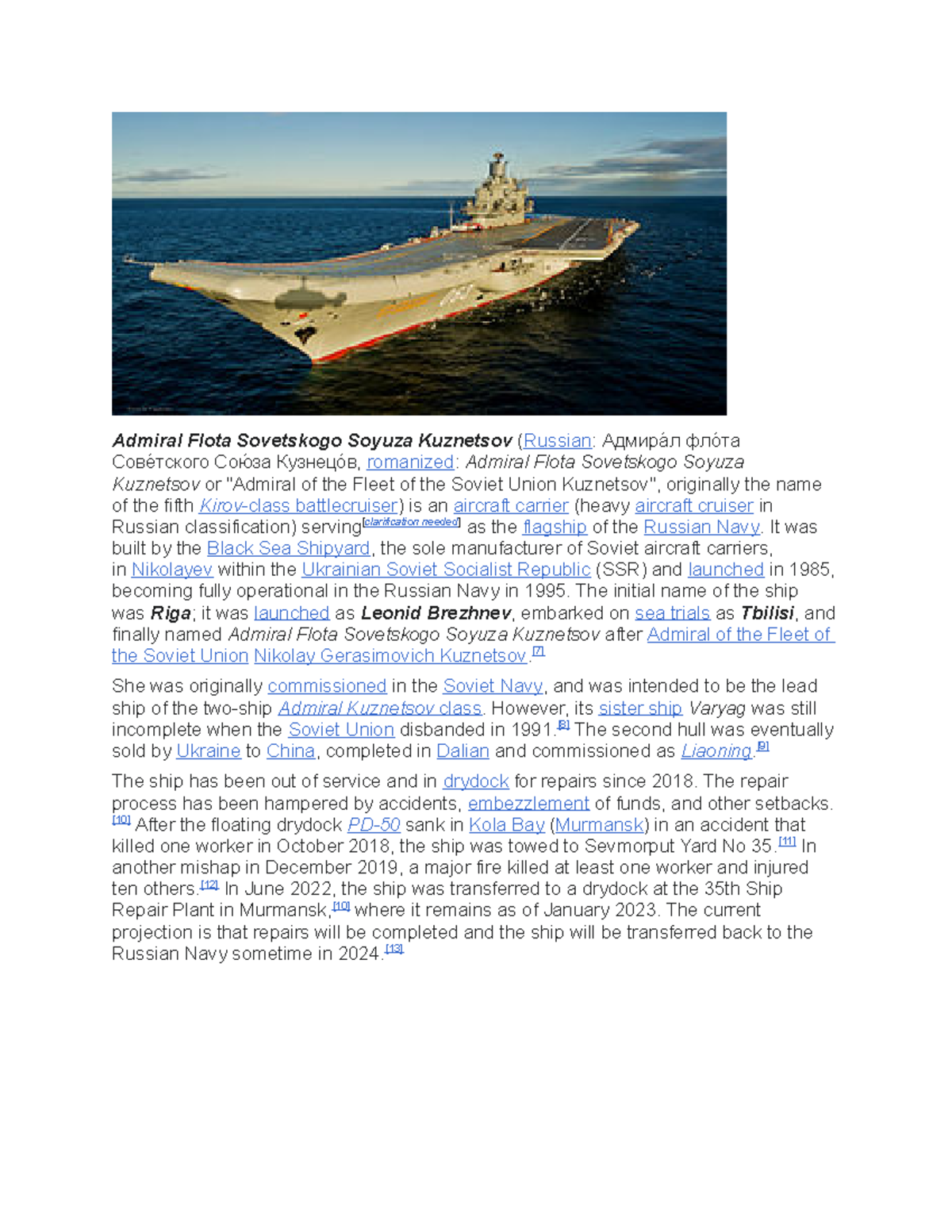 Admiral Flota Sovetskogo Soyuza Kuznetsov Carrier - Admiral Flota ...