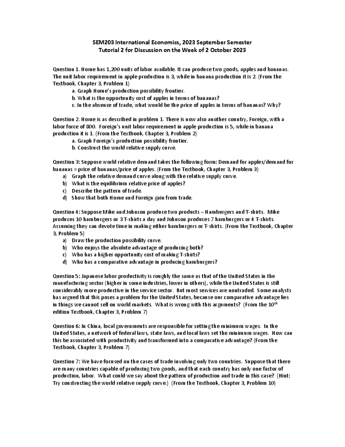 SEM203 Tutorial 2 for Discussion on the Week of 2 October 2023 - SEM203 ...