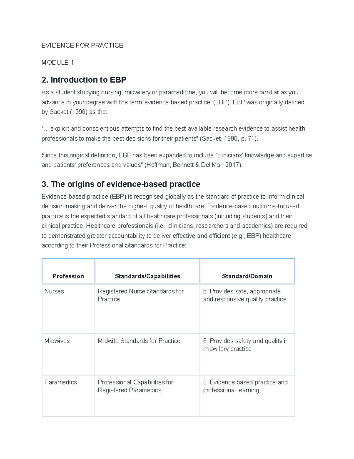 Evidence FOR Practice - Modules - Notes - ####### EVIDENCE FOR PRACTICE ...
