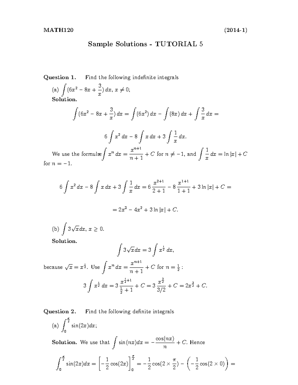 MATH120 Tutorial 5 2014 - MATH120 (2014-1) Sample Solutions - TUTORIAL ...