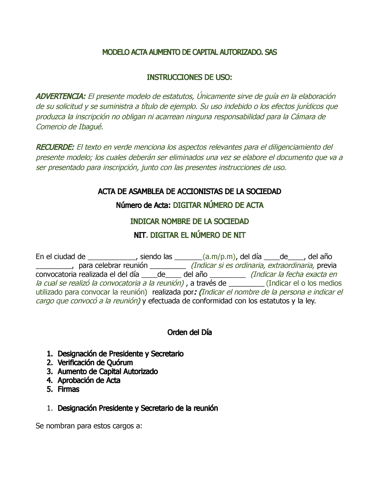 Aumento De Capital Autorizado Modelo Acta Aumento De Capital