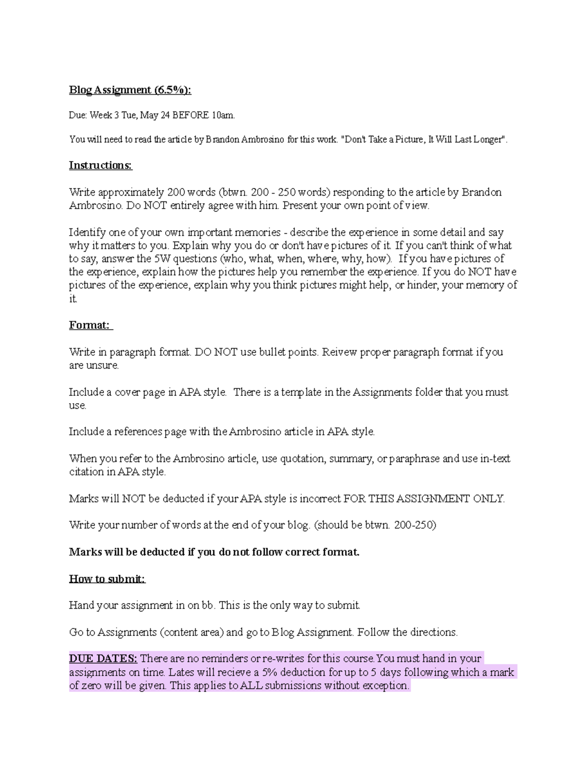 Blog Assignment - You will need to read the article by Brandon ...