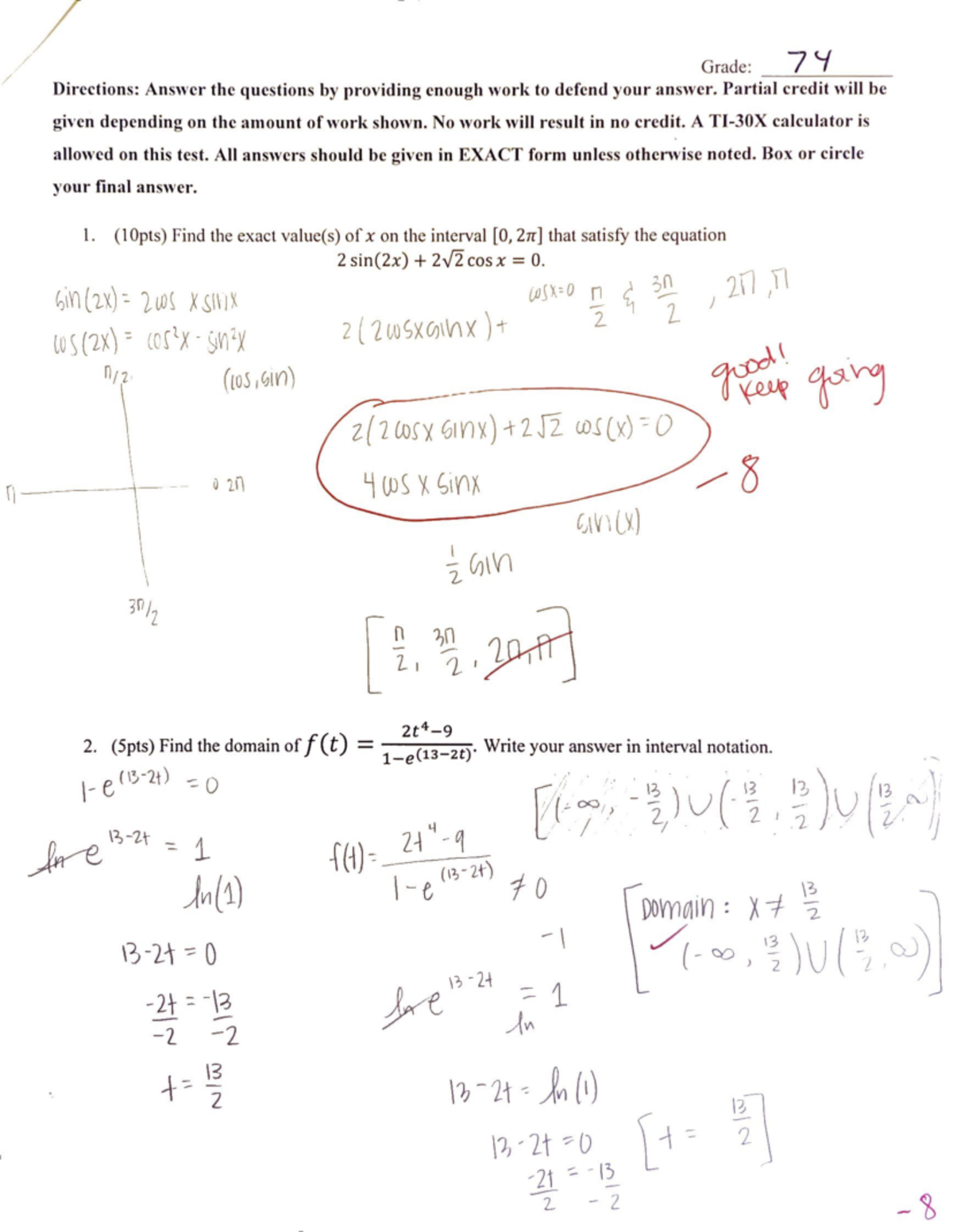 Mississippi State Calculus I (MA 1713) Exam 1 - Grade: 74 Directions ...