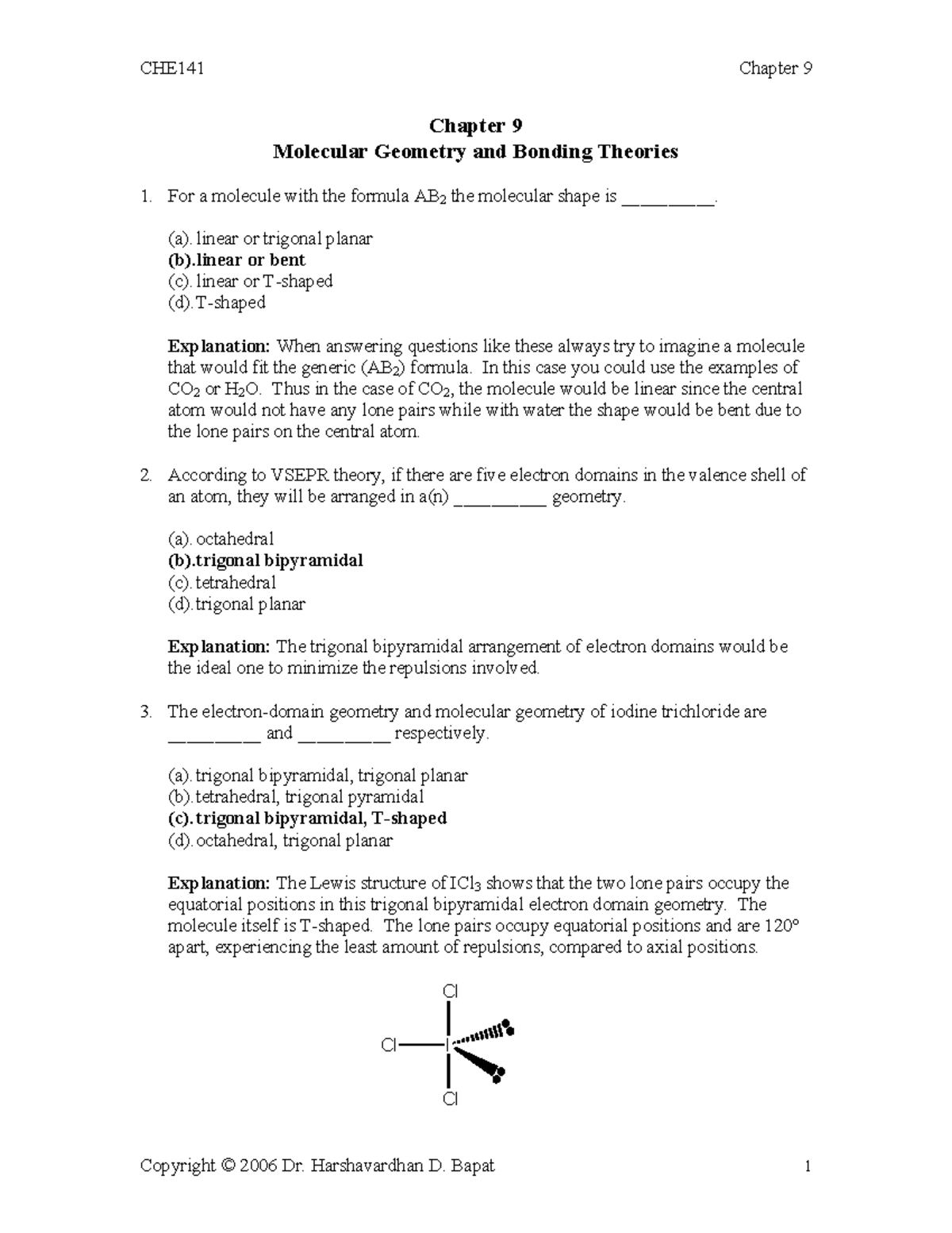 Chapter 9 1 - Chapter 9 Molecular Geometry And Bonding Theories For A ...