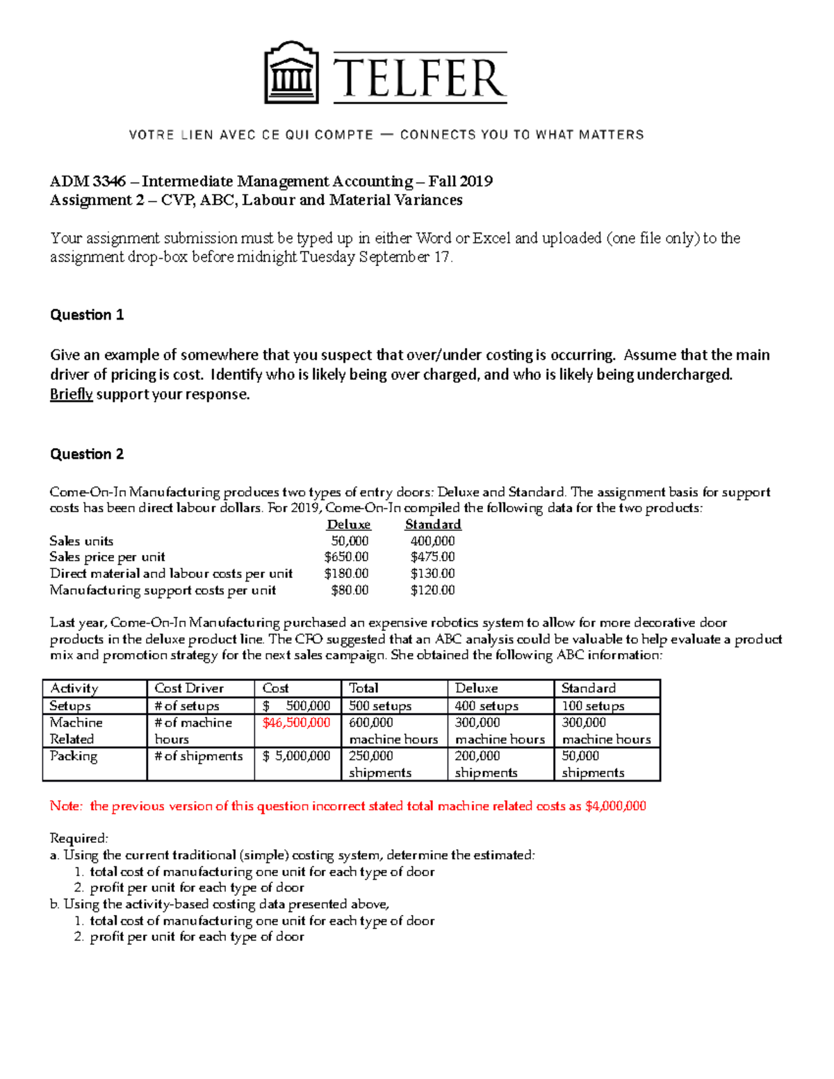 ADM3346 Assignment 2 Fall 2019 revised with typos correctd - ADM 3346 ...