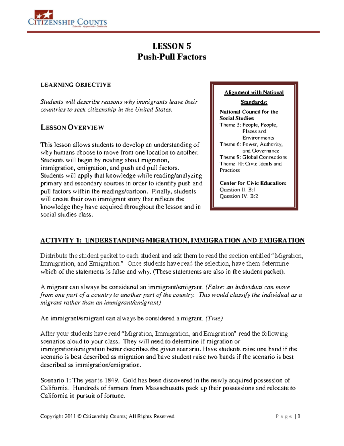 Push Pull Factors LESSON 5 PushPull Factors LEARNING OBJECTIVE