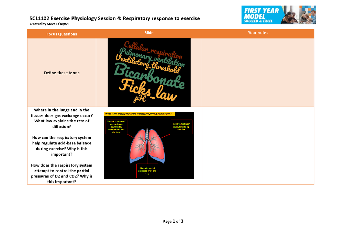 Guided Notes Respiratory Response To Exercise (student Copy) - SCL1102 ...