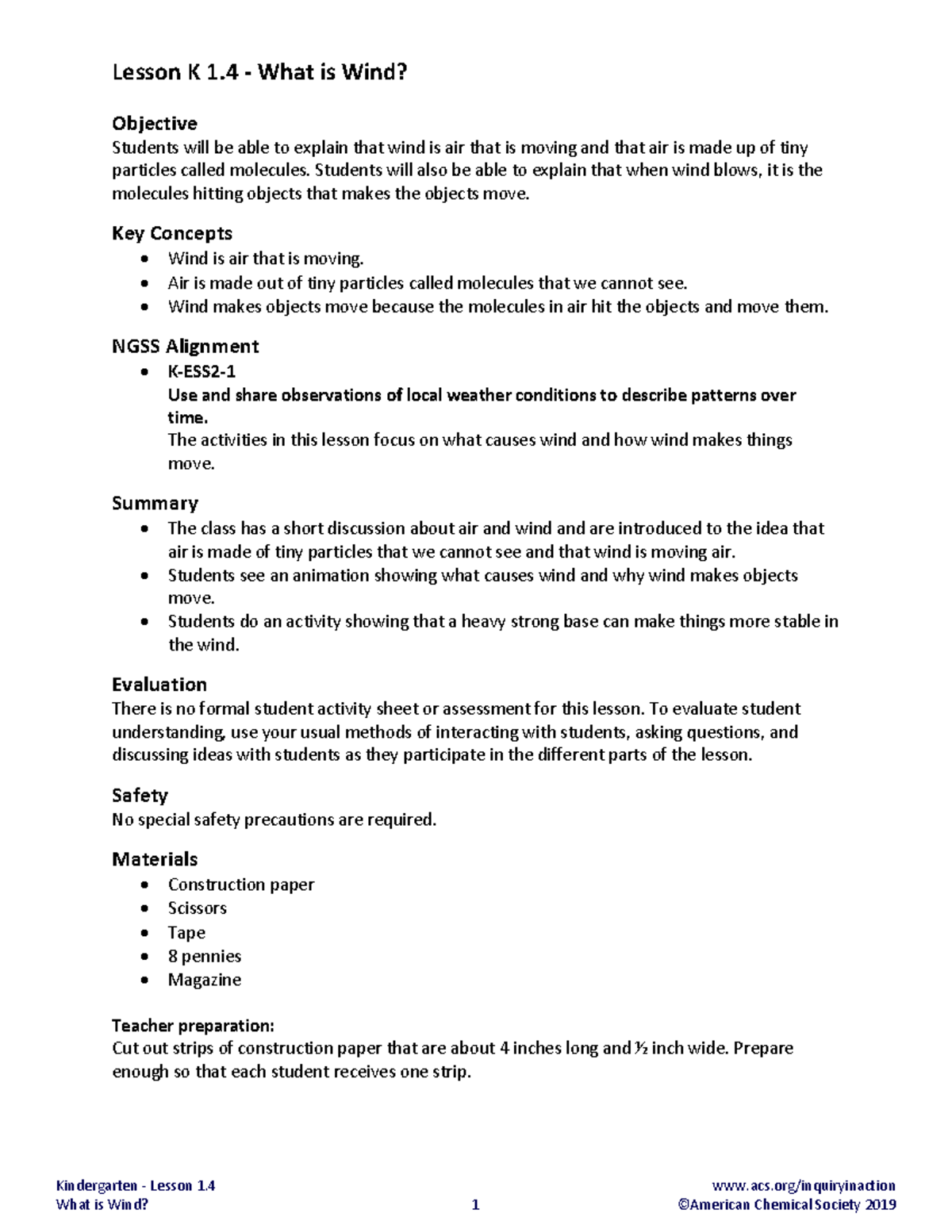 K-l1 - WIND - Lesson K 1 - What is Wind? Objective Students will be ...